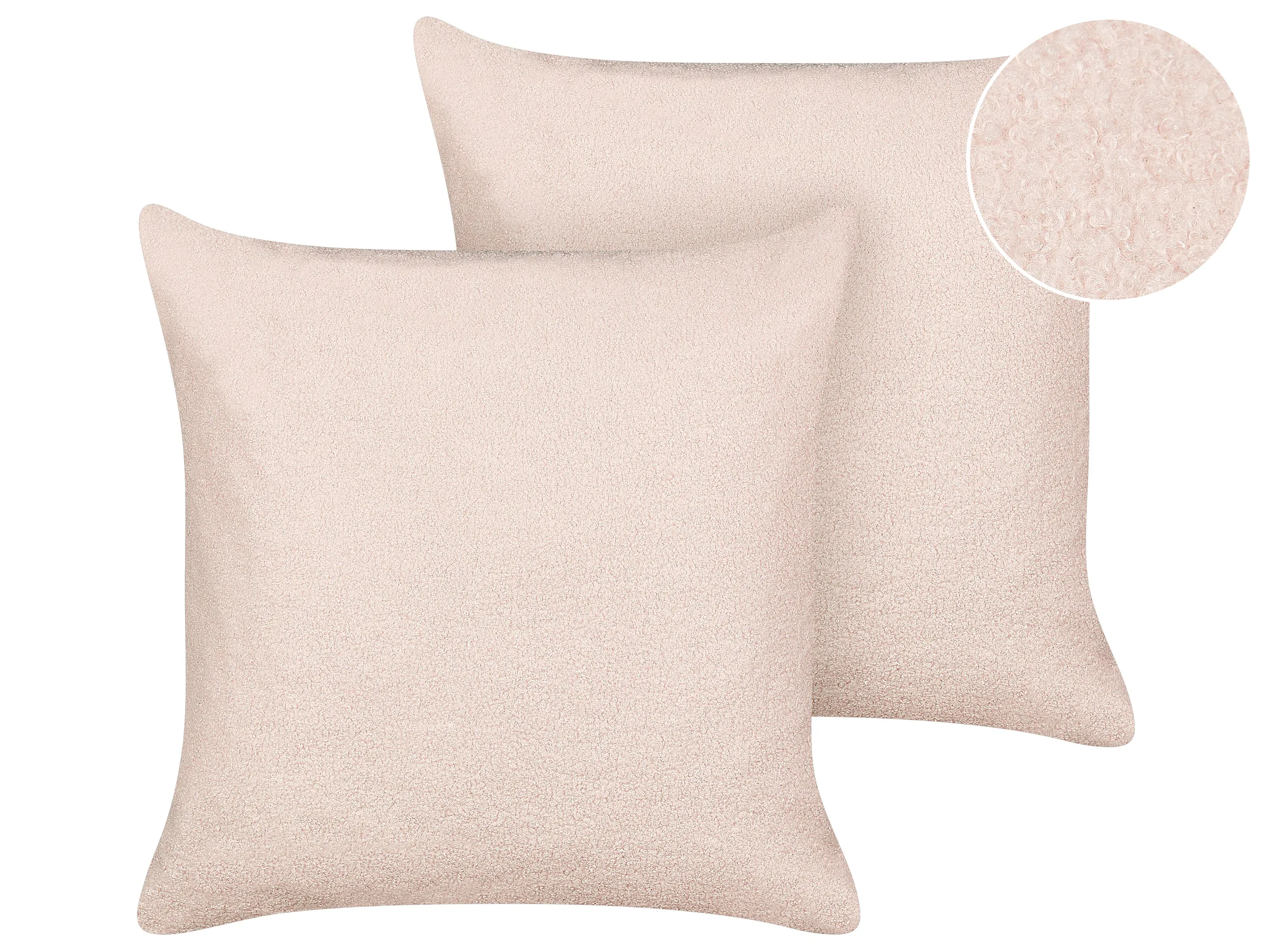 Conjunto de 2 cojines decorativos LEUZEA Bouclé 60 x 60 cm Rosa pastel Liso