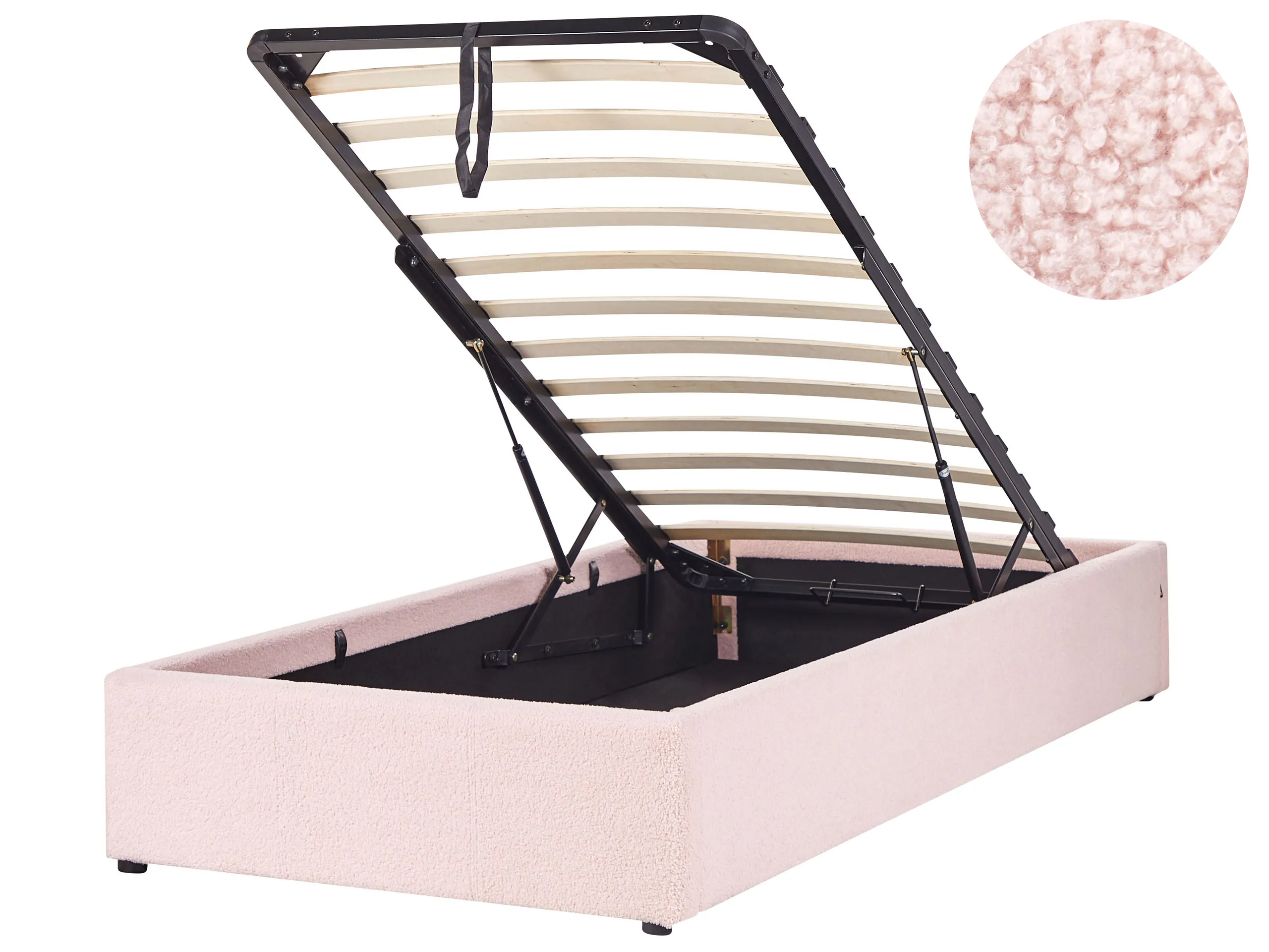 Ottoman Bed without Headboard Boucle DINAN 90 x 200 cm (EU Single) Pastel Pink