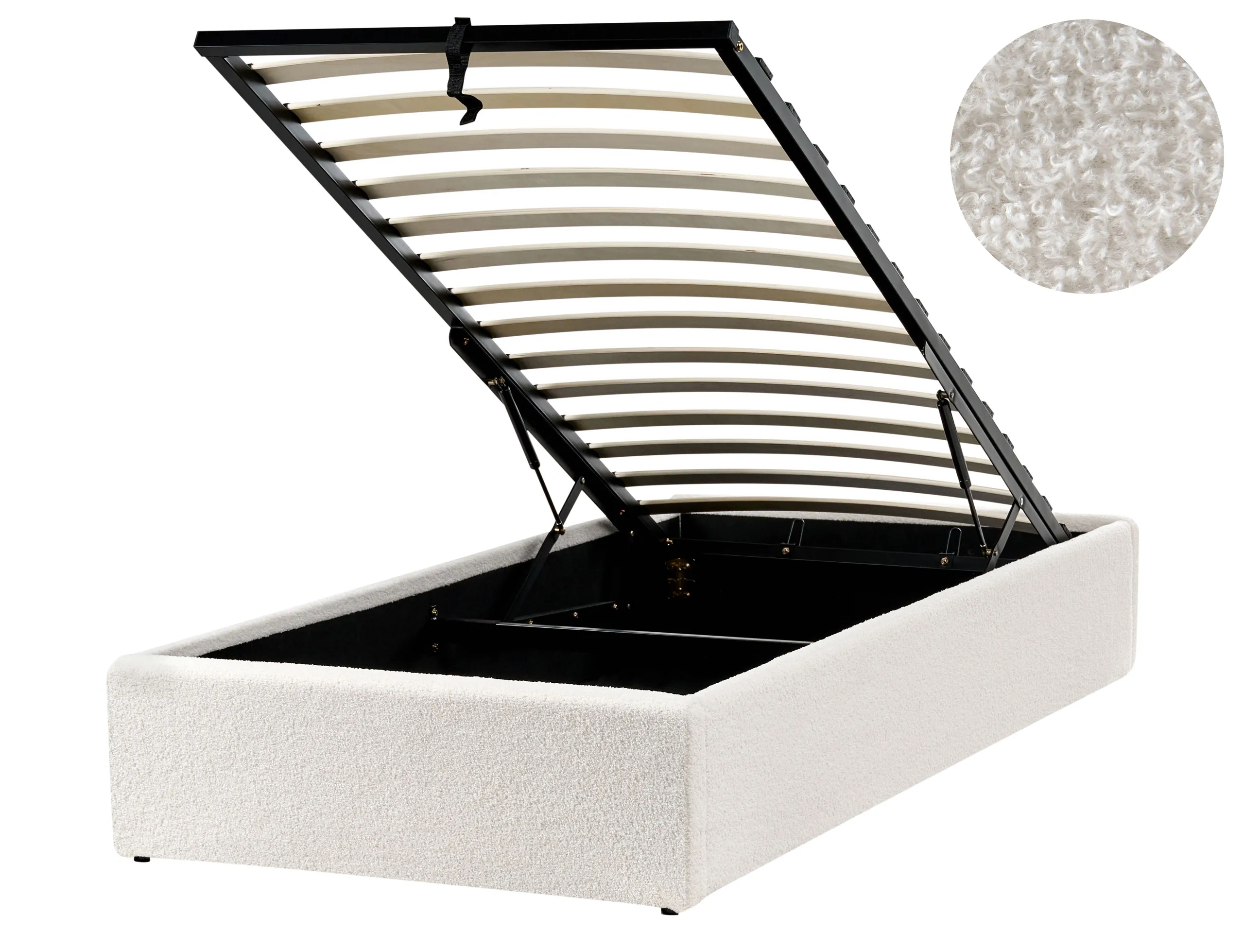 Ottoman Bed without Headboard Boucle DINAN 90 x 200 cm (EU Single) Off-White