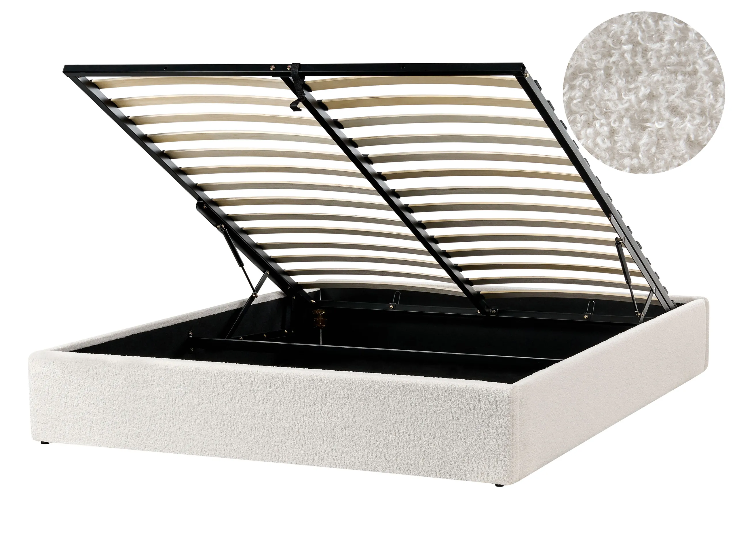 Ottoman Bed without Headboard Boucle DINAN 140 x 200 cm (EU Double) Off-White