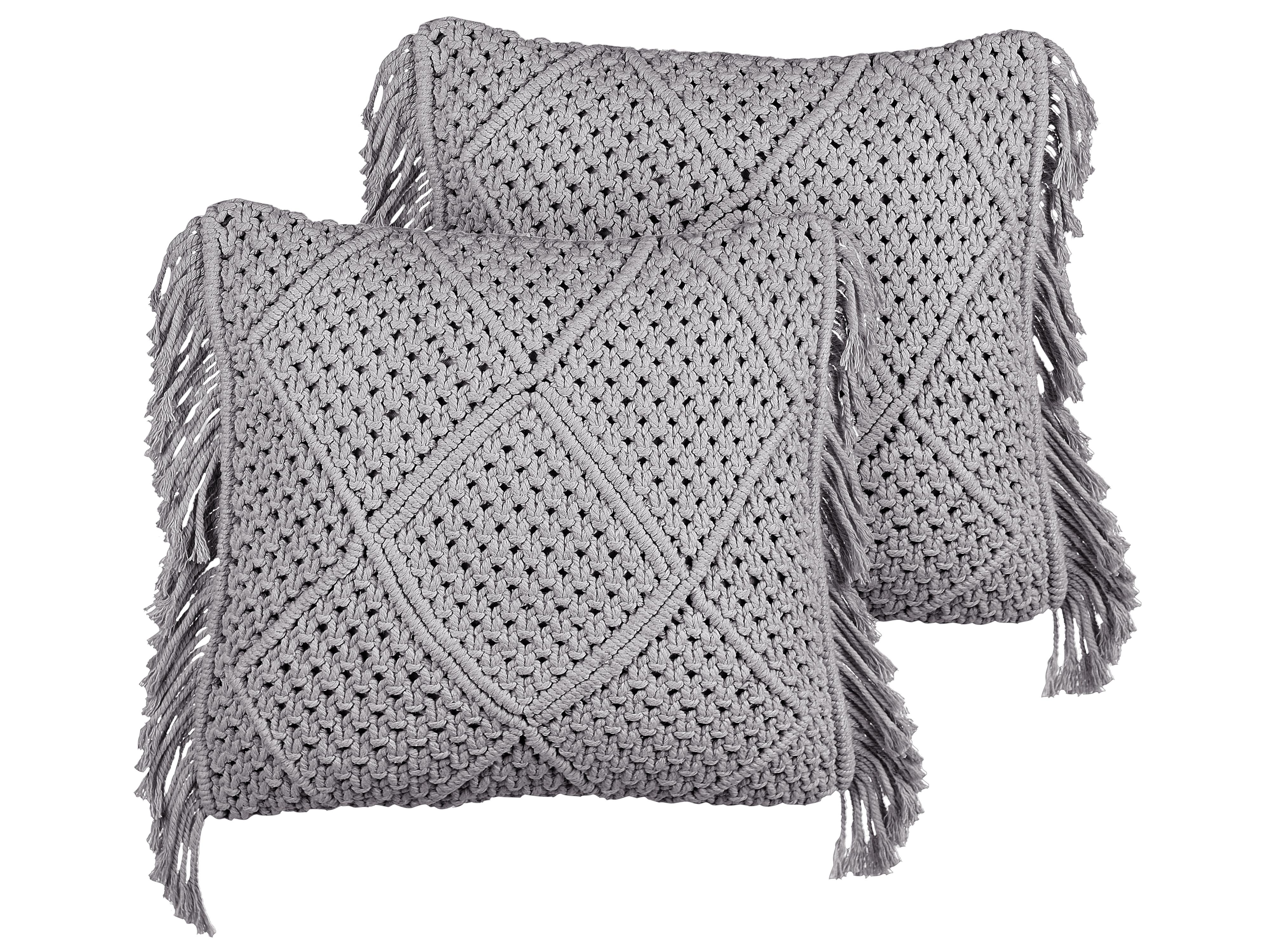 Conjunto de 2 cojines decorativos BESHAM Algodón 45 x 45 cm Gris Patrón geométrico