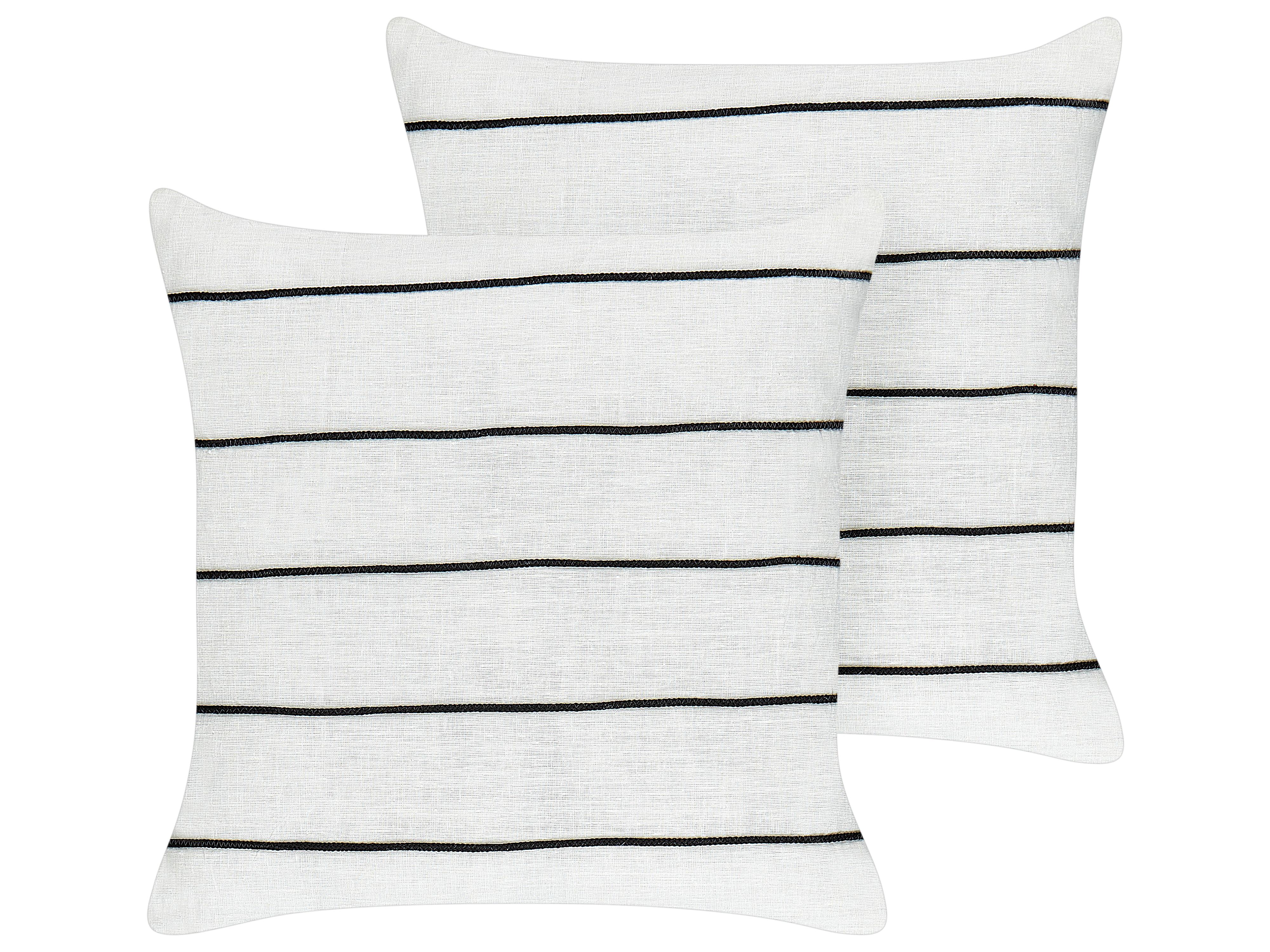 Conjunto de 2 cojines decorativos MILAS Lino 50 x 50 cm Negro/Blanco A rayas
