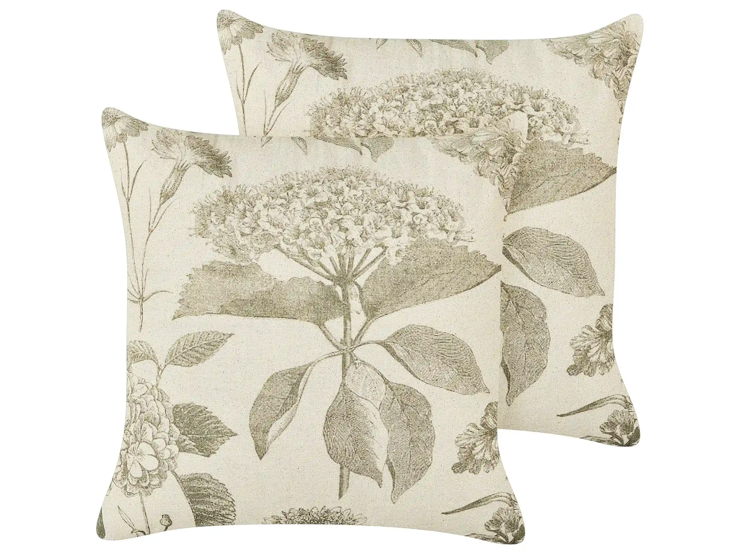 Conjunto de 2 cojines decorativos ROSEMARY Algodón 45 x 45 cm Verde oliva Patrón floral