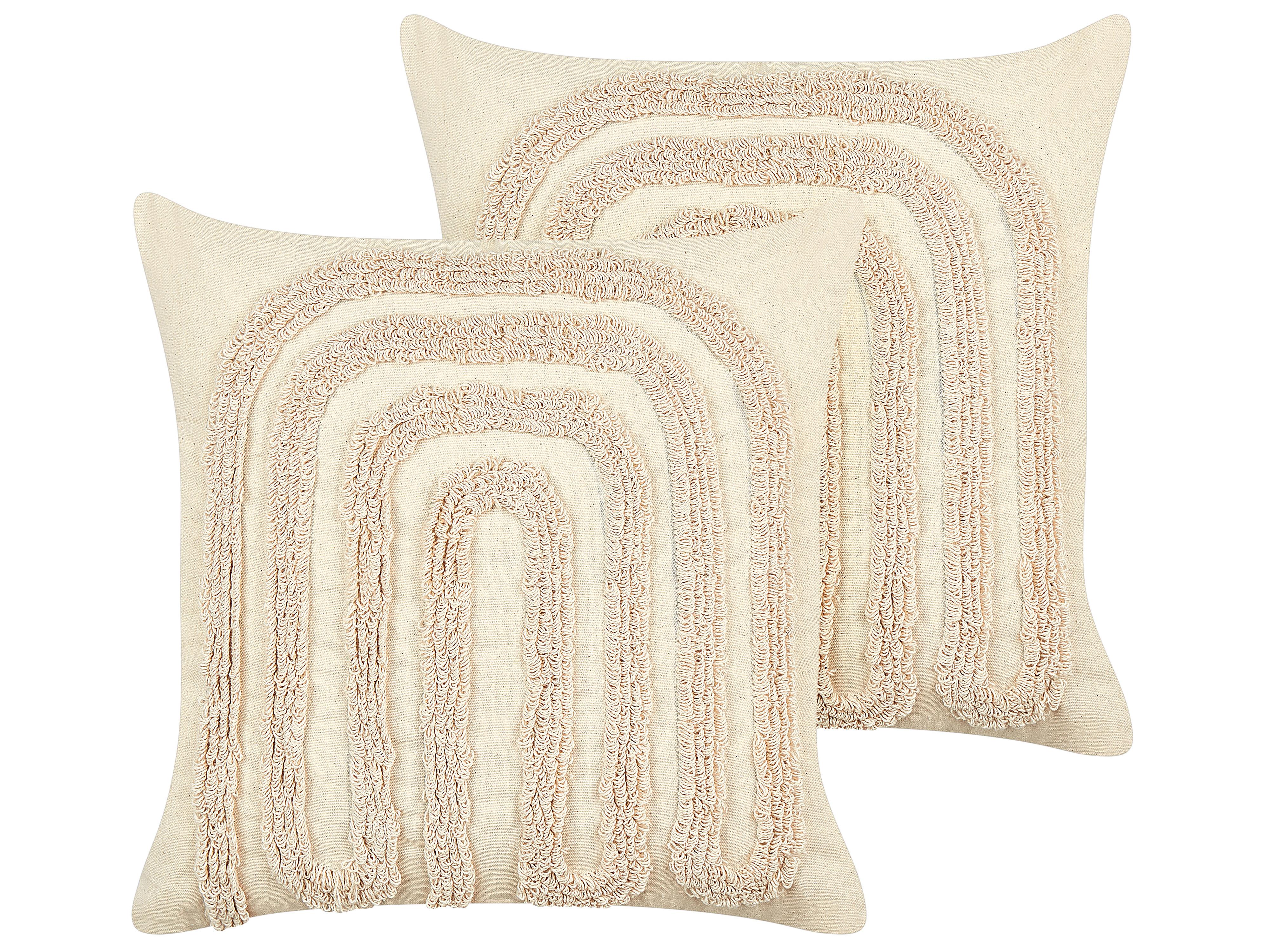Conjunto de 2 cojines decorativos TATSOI Algodón 45 x 45 cm Beige Patrón geométrico