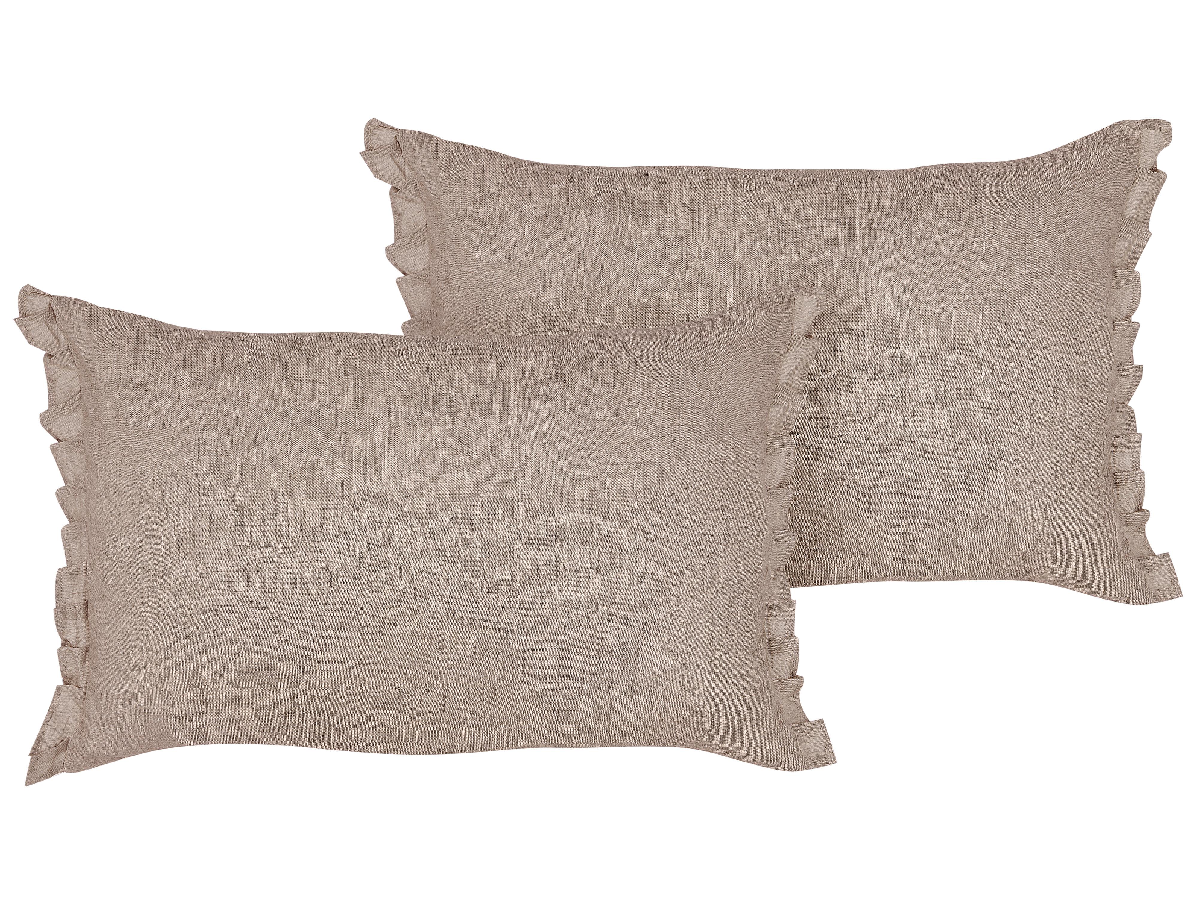 Conjunto de 2 cojines decorativos SASSAFRAS Lino 30 x 45 cm Marrón claro Liso