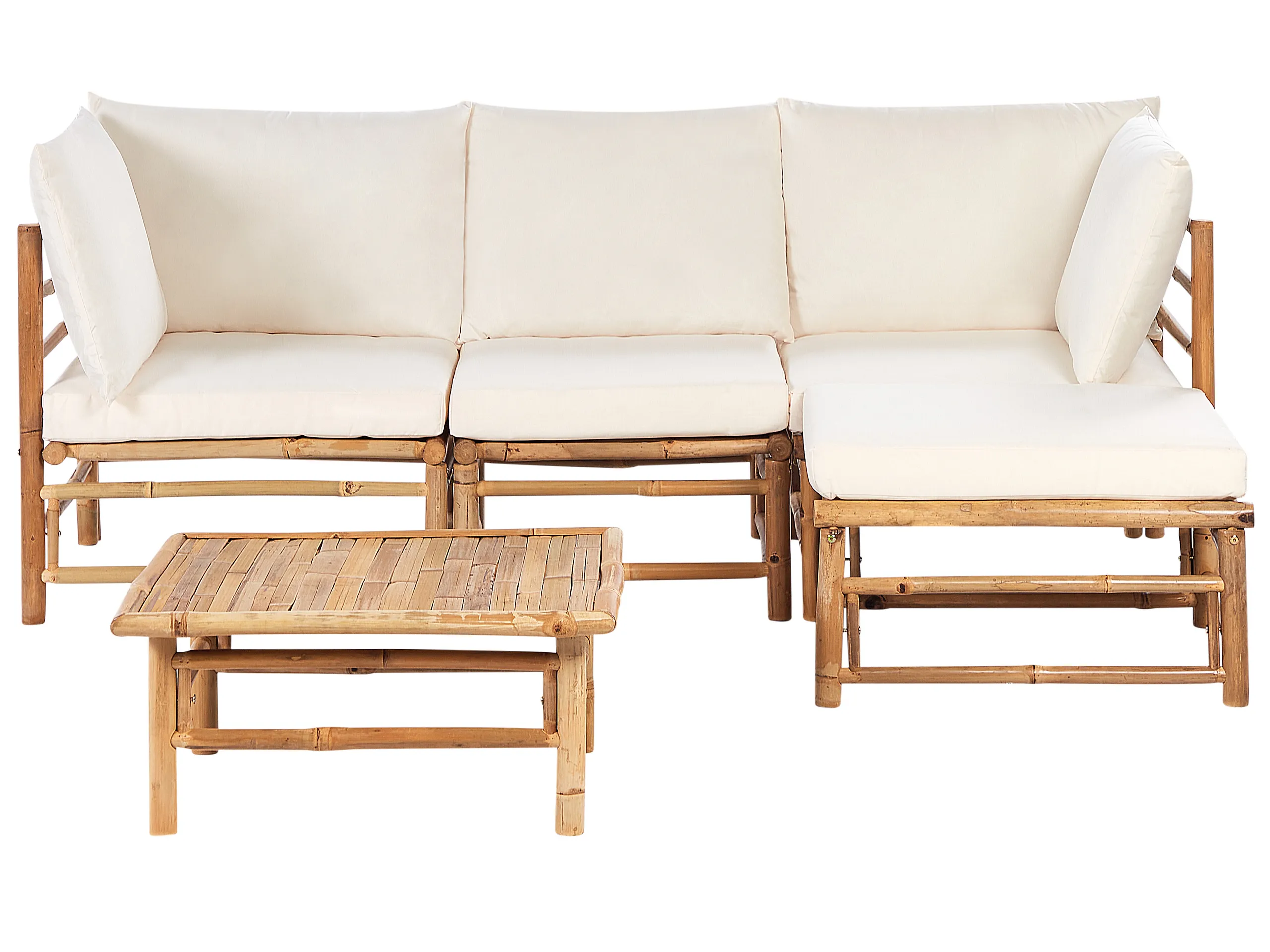 Garden Corner Sofa with Table 4 Seater CERRETO Left Hand Bamboo Off-White