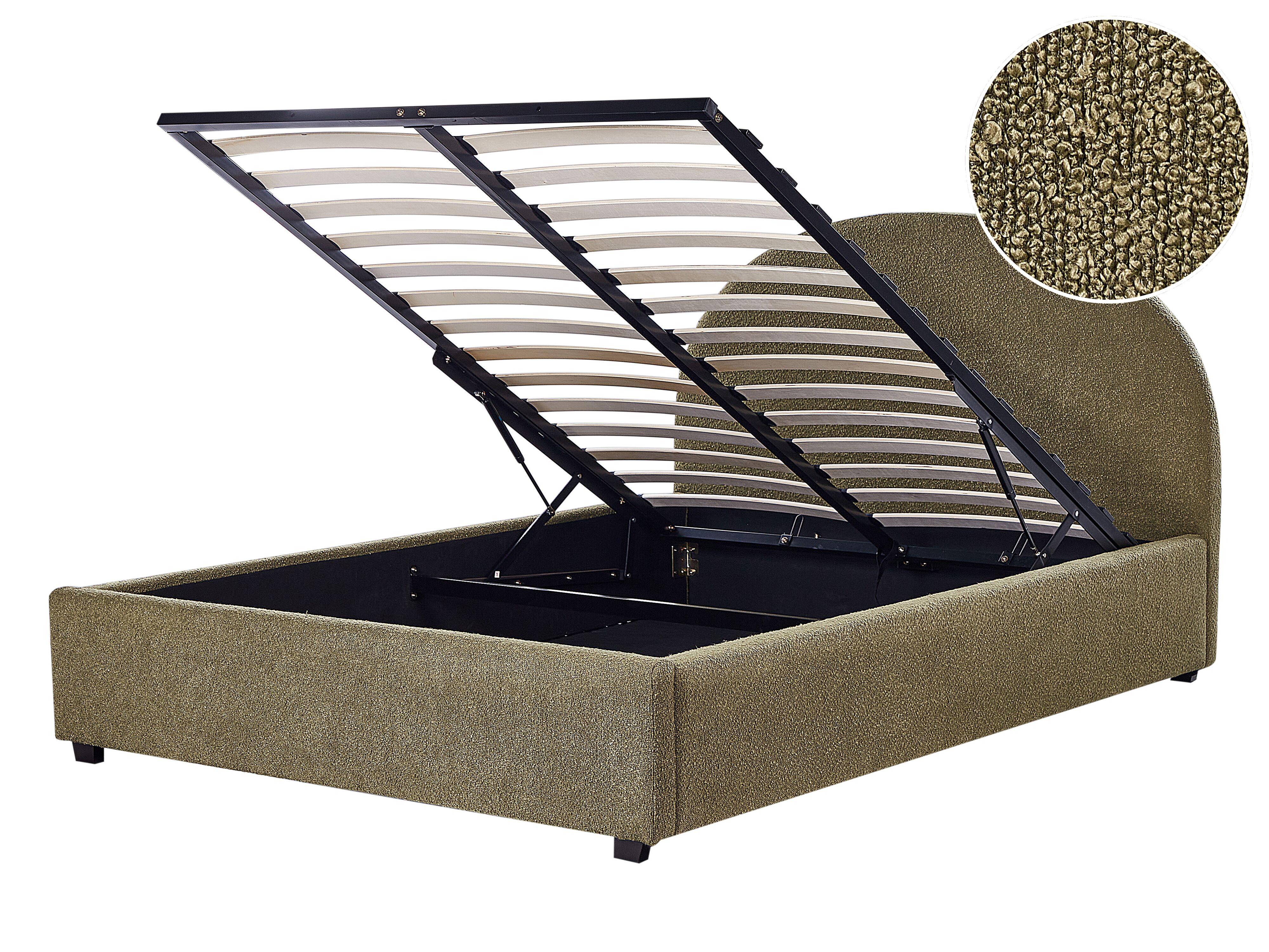 Ottoman Bed Boucle VAUCLUSE 140 x 200 cm (EU Double) Olive Green