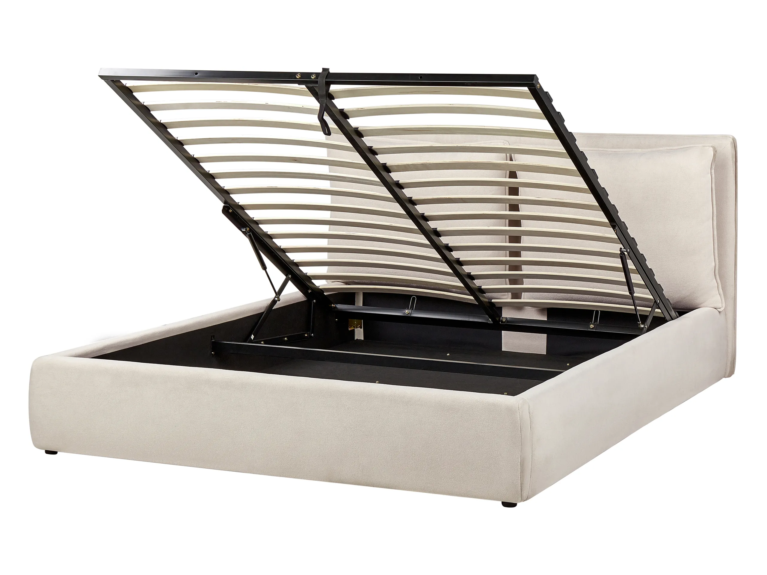 Cama con almacenaje Tela BAJONNA 160 x 200 cm Beige claro