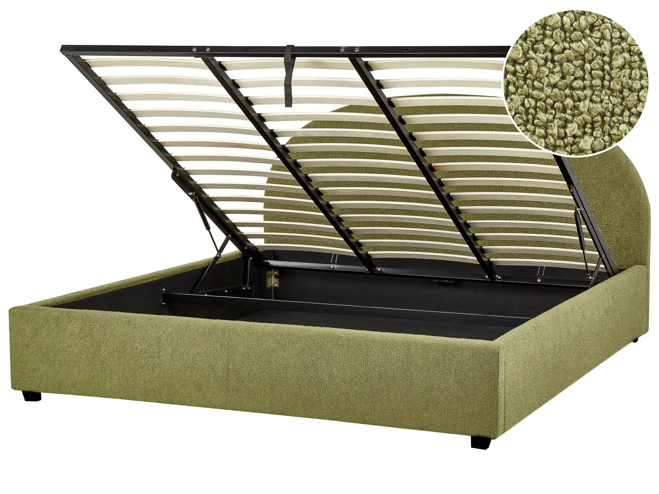 Cama con almacenaje Bouclé VAUCLUSE 180 x 200 cm Verde oliva