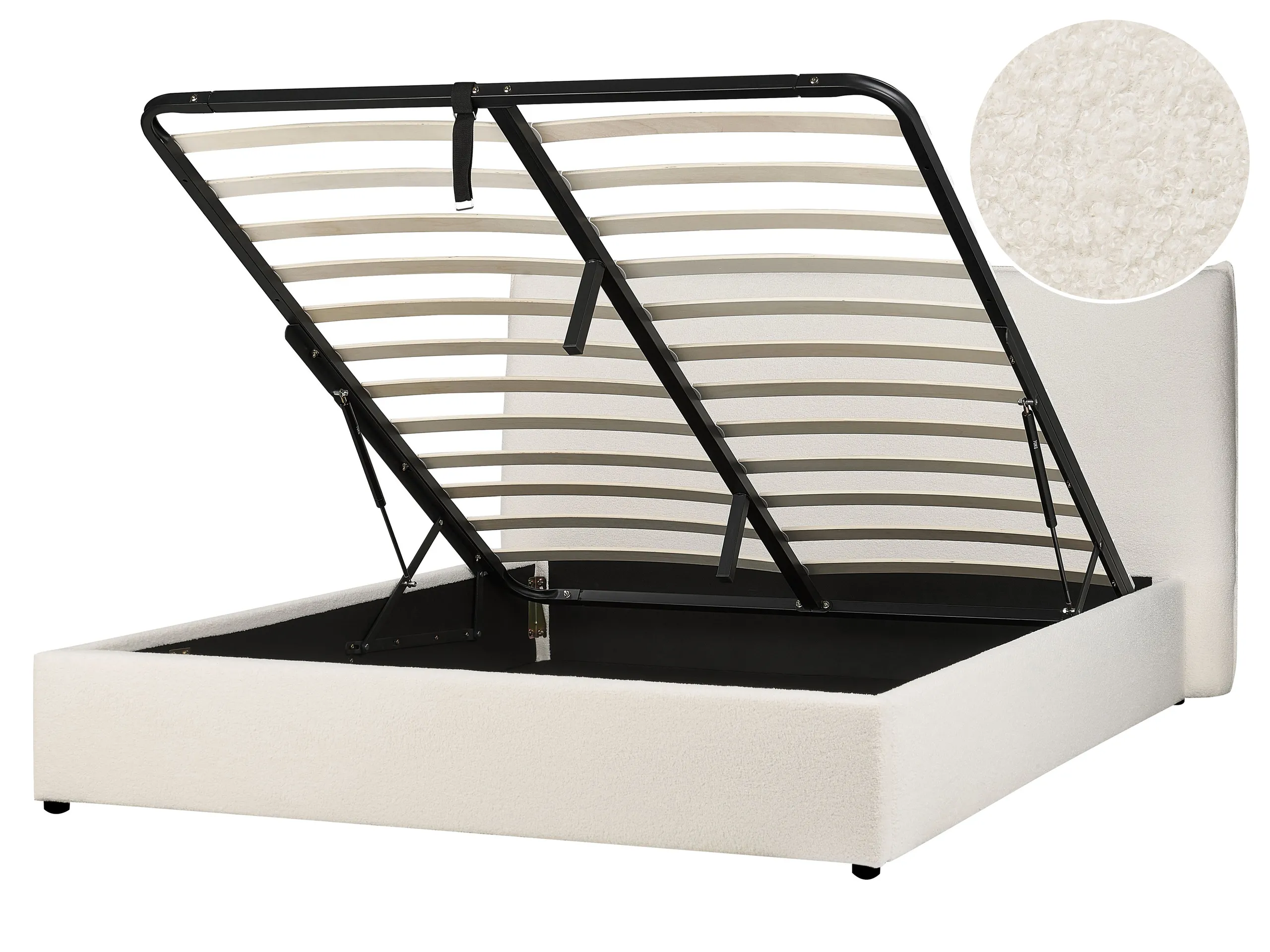 Cama con almacenaje Bouclé LAVAUR 160 x 200 cm Blanco crema