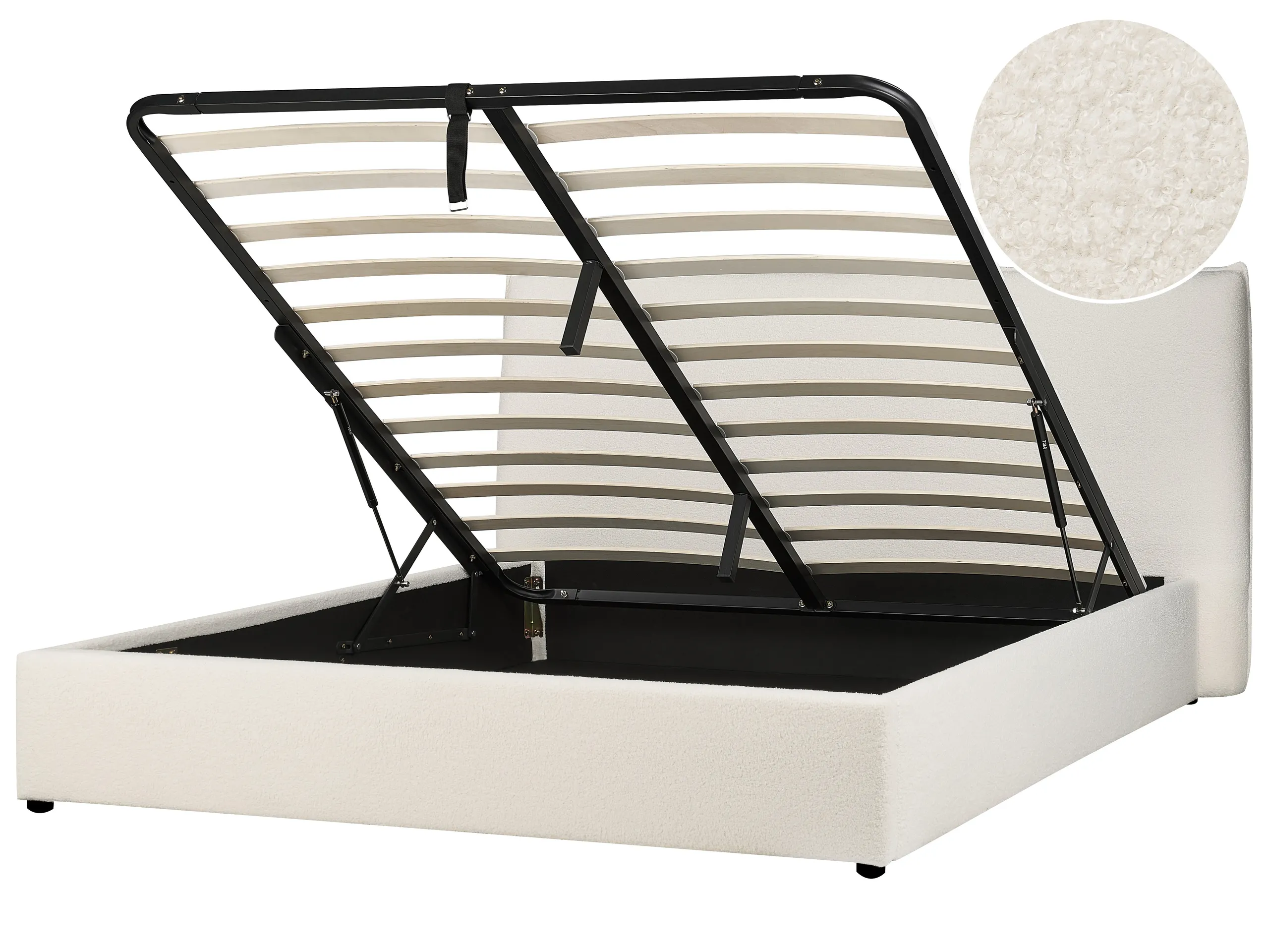 Ottoman Bed Boucle LAVAUR 180 x 200 cm (EU Super King) Off-White