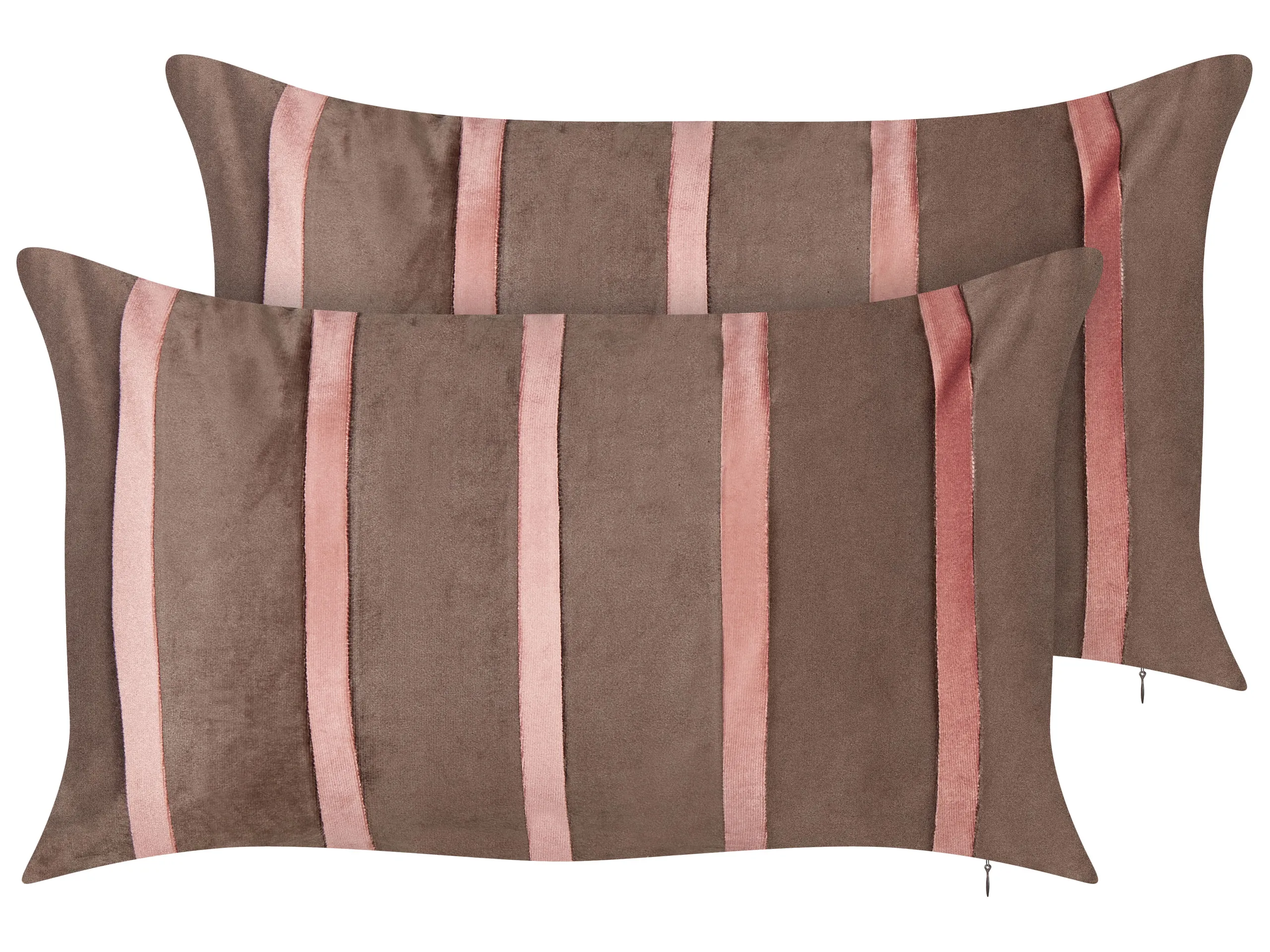 Conjunto de 2 cojines decorativos CRODYLINE Terciopelo 35 x 60 cm Marrón A rayas