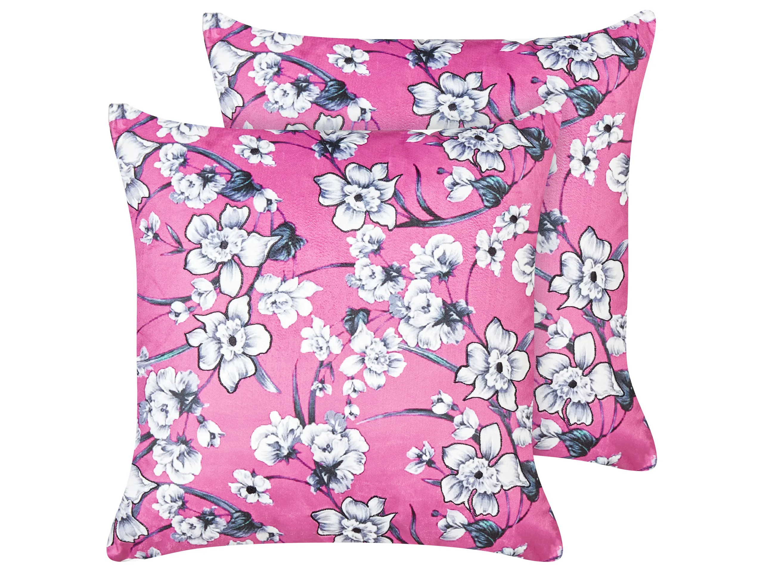 Conjunto de 2 cojines decorativos KOELERIA Terciopelo 45 x 45 cm Fucsia Patrón floral