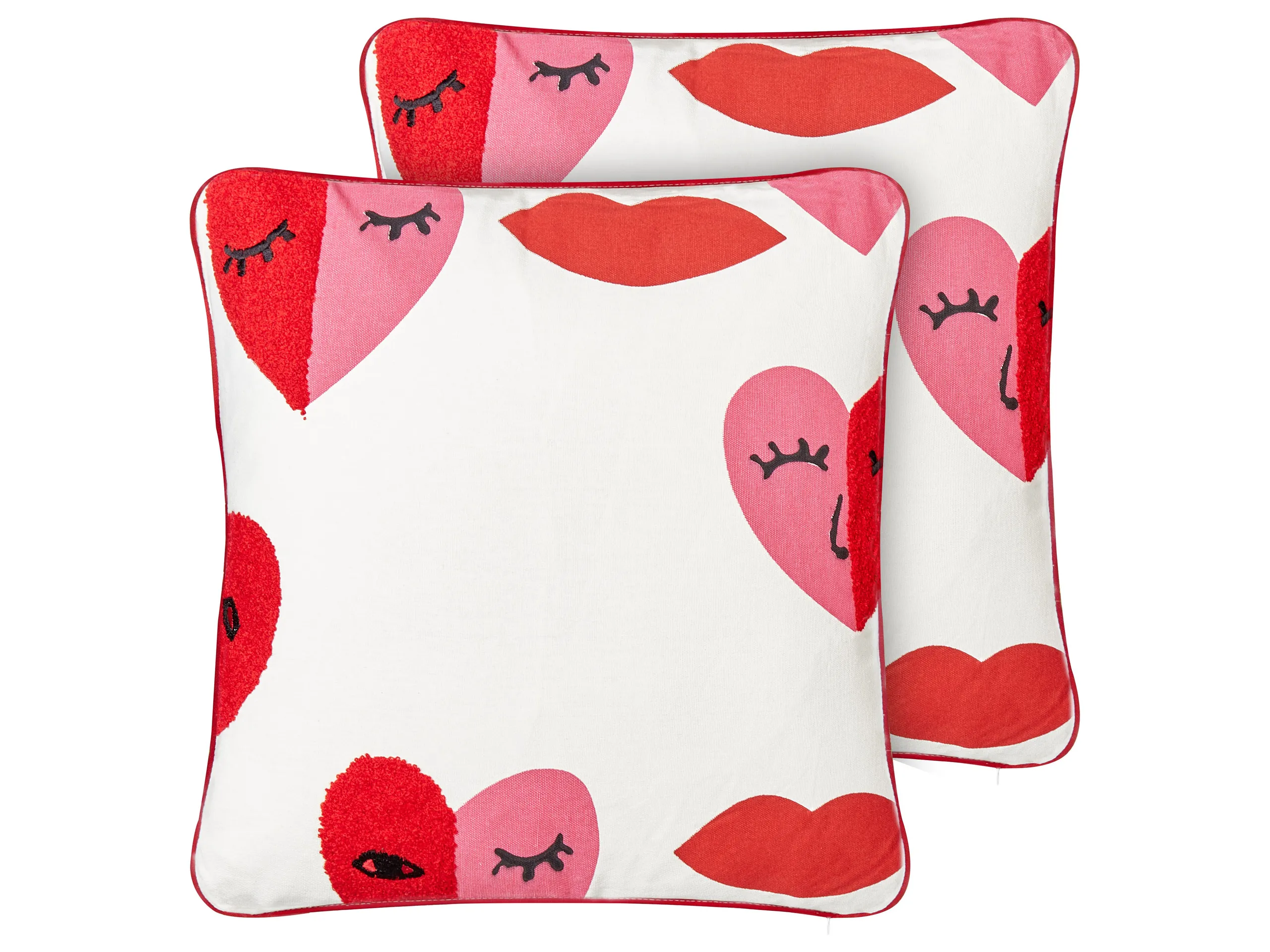 Conjunto de 2 cojines decorativos PERIWINKLE Algodón 45 x 45 cm Blanco Patrón de corazones