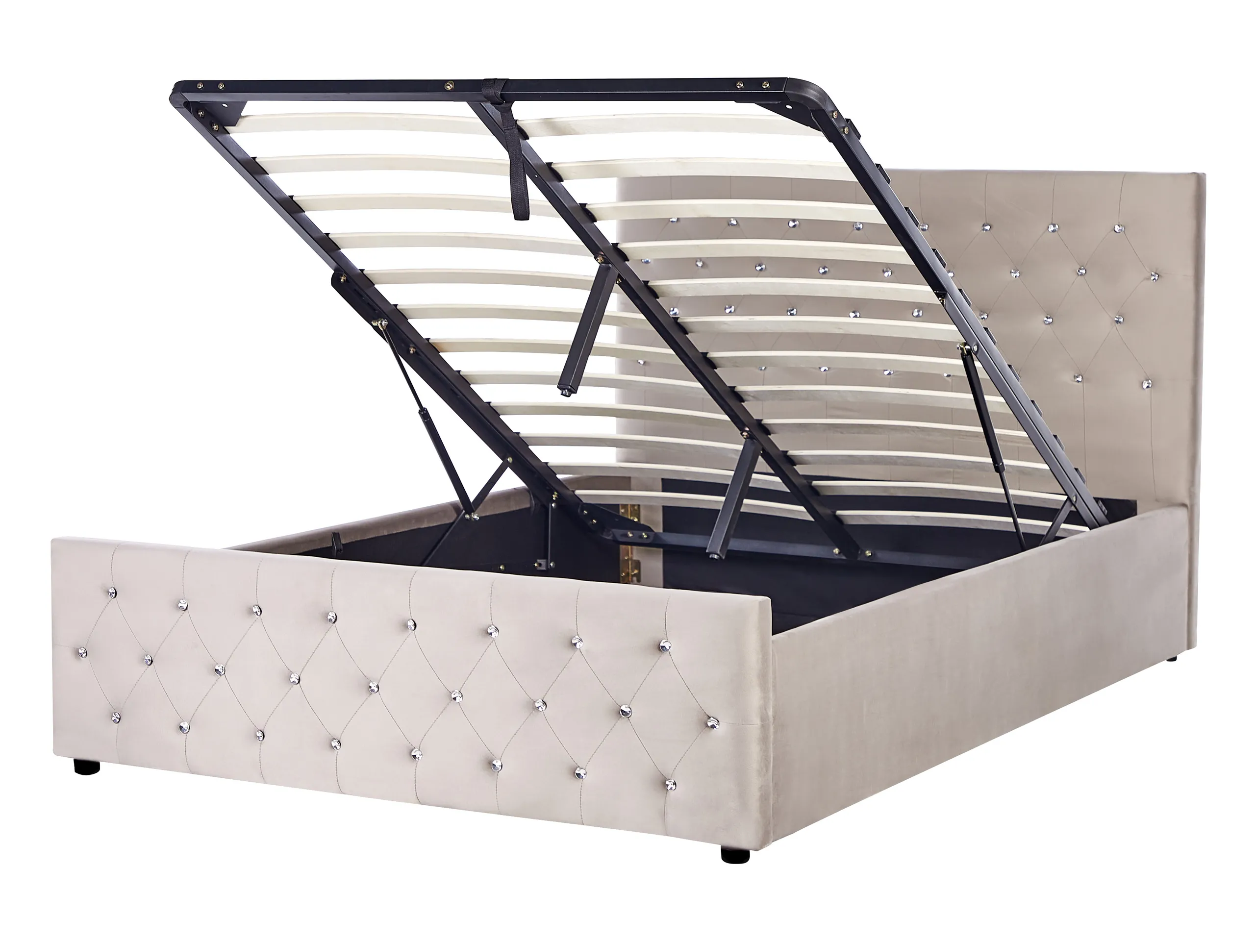 Cama con almacenaje Terciopelo AMIENS 140 x 200 cm Gris pardo