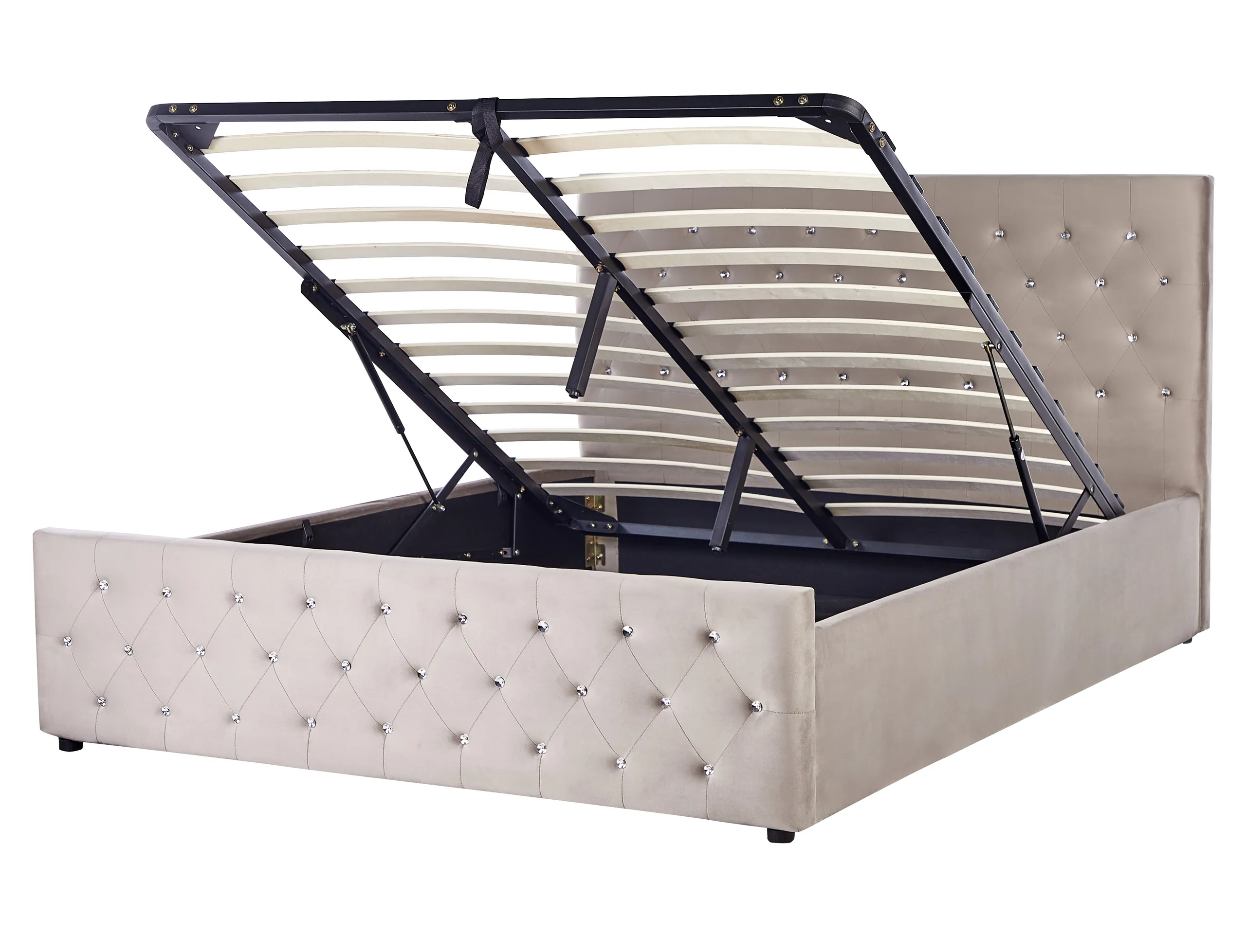 Cama con almacenaje Terciopelo AMIENS 160 x 200 cm Gris pardo