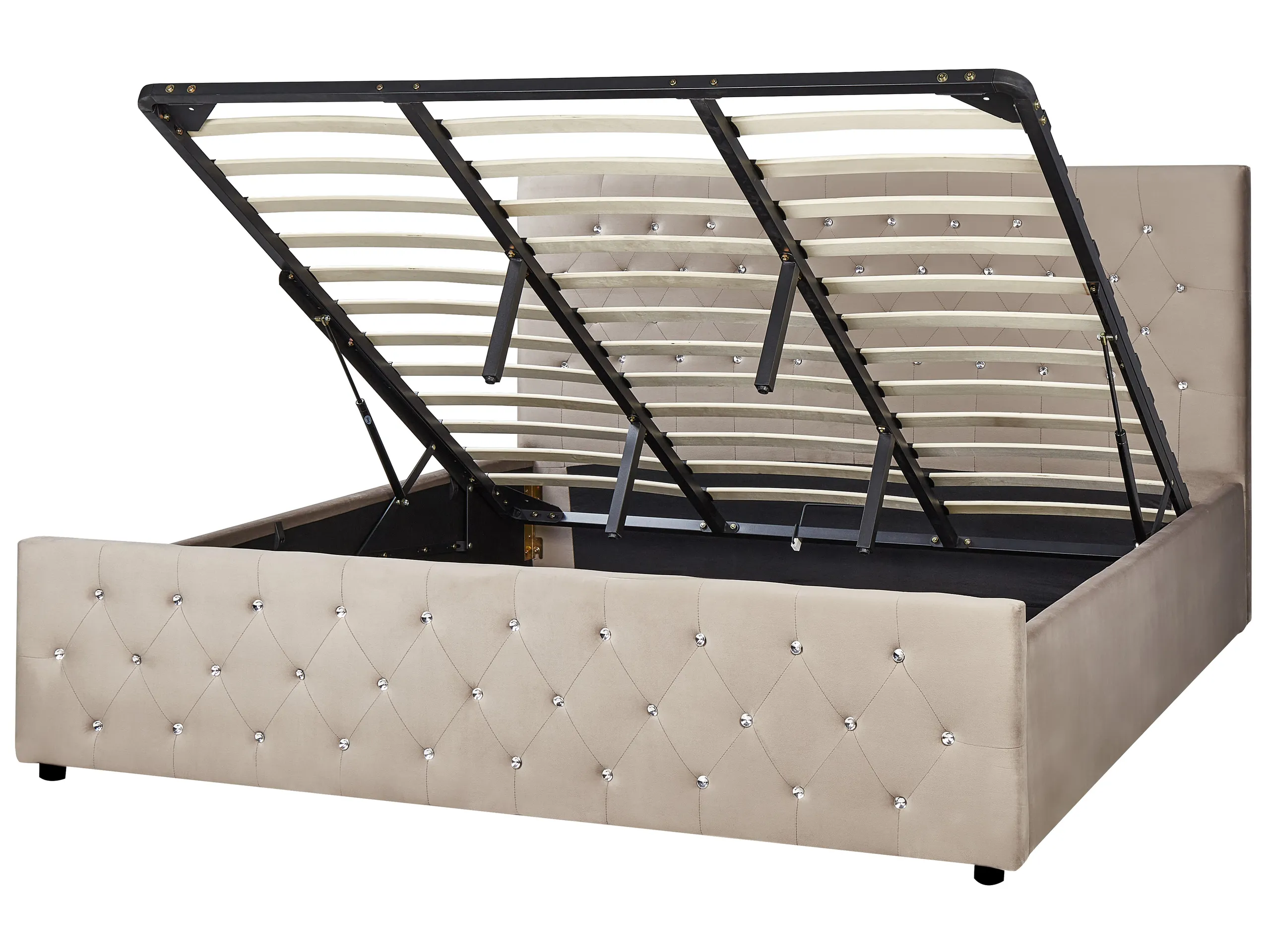 Cama con almacenaje Terciopelo AMIENS 180 x 200 cm Gris pardo