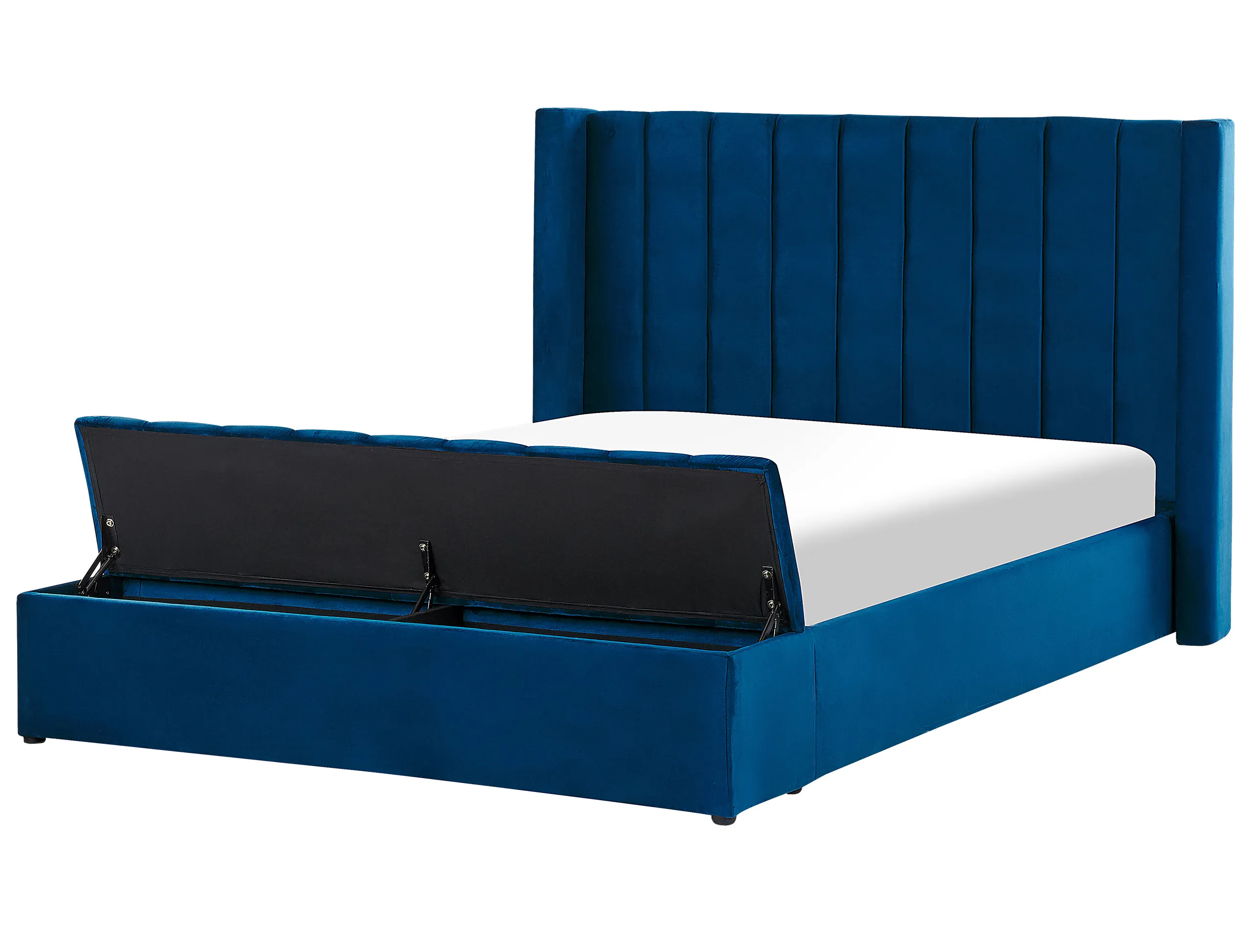 Cama de agua con banco de almacenaje Terciopelo NOYERS 160 x 200 cm Azul
