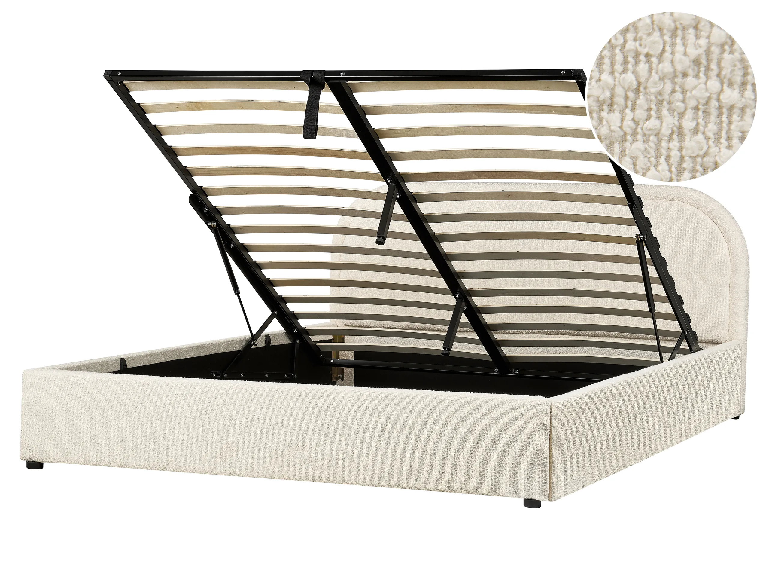 Ottoman Bed Boucle QUILLIEN 160 x 200 cm (EU King Size) Light Beige