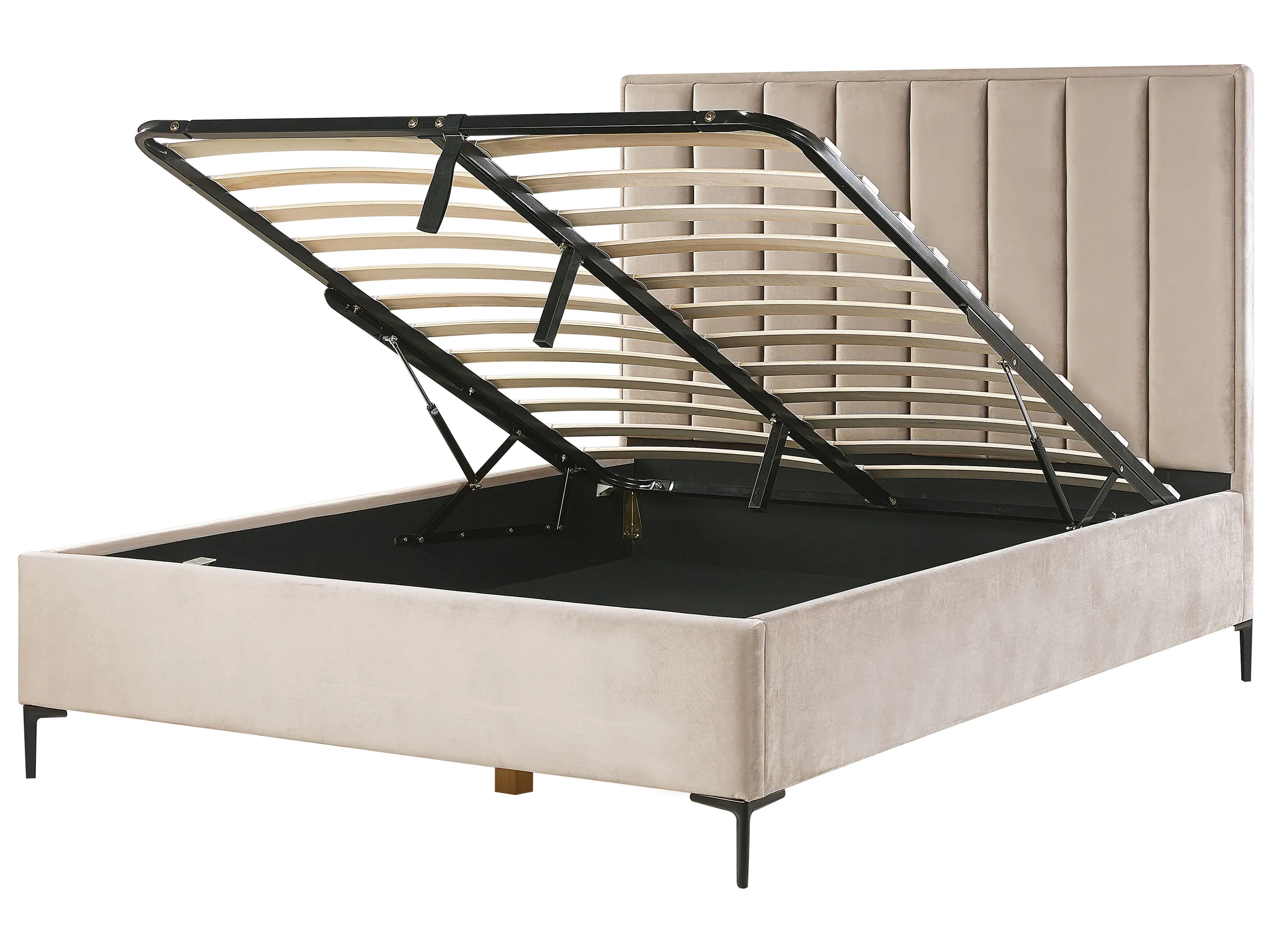 Cama con almacenaje Terciopelo SEZANNE 160 x 200 cm Gris pardo