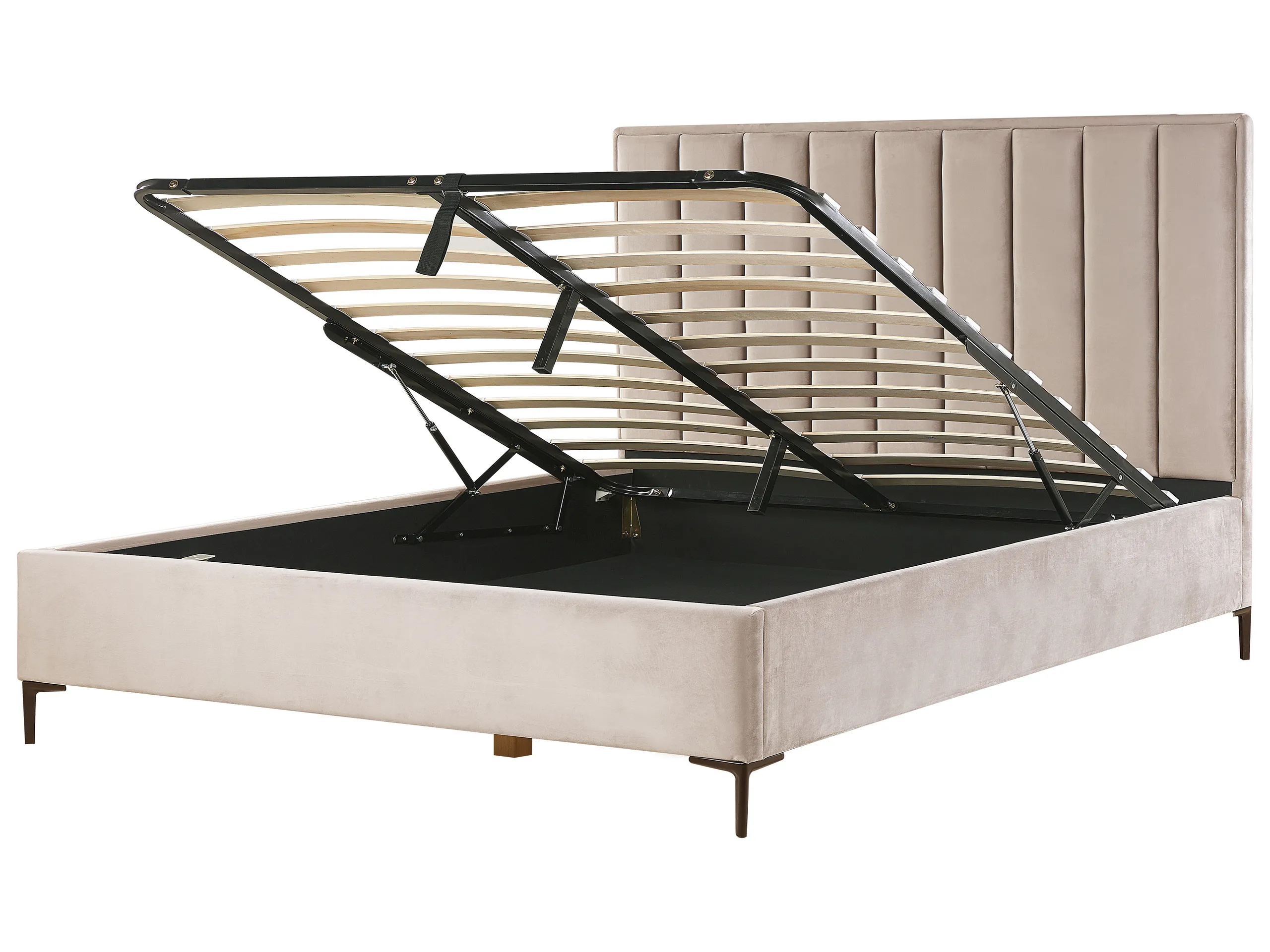 Cama con almacenaje Terciopelo SEZANNE 180 x 200 cm Gris pardo