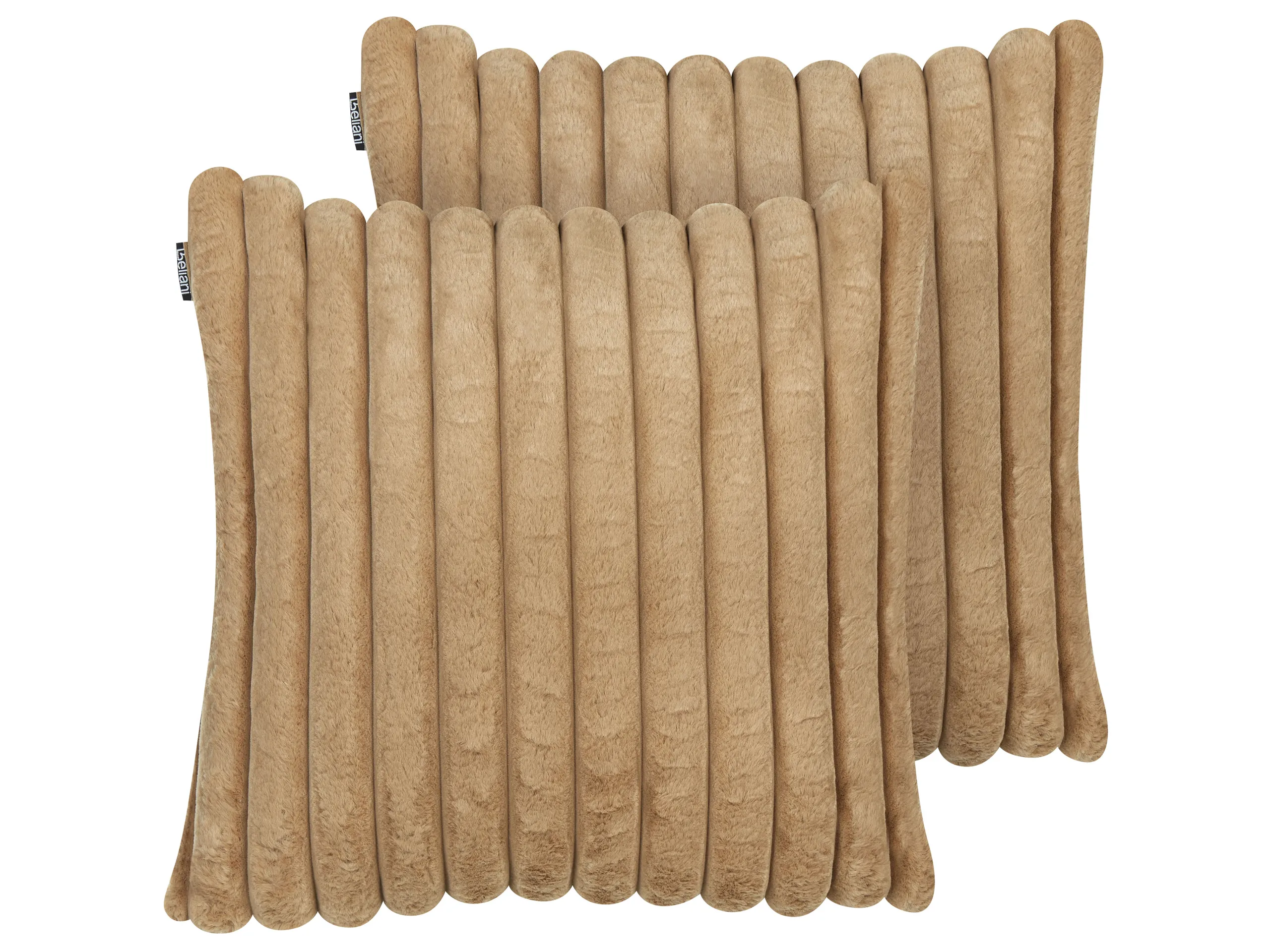 Conjunto de 2 cojines decorativos RAKYA Pelo sintético 45 x 45 cm Marrón claro A rayas
