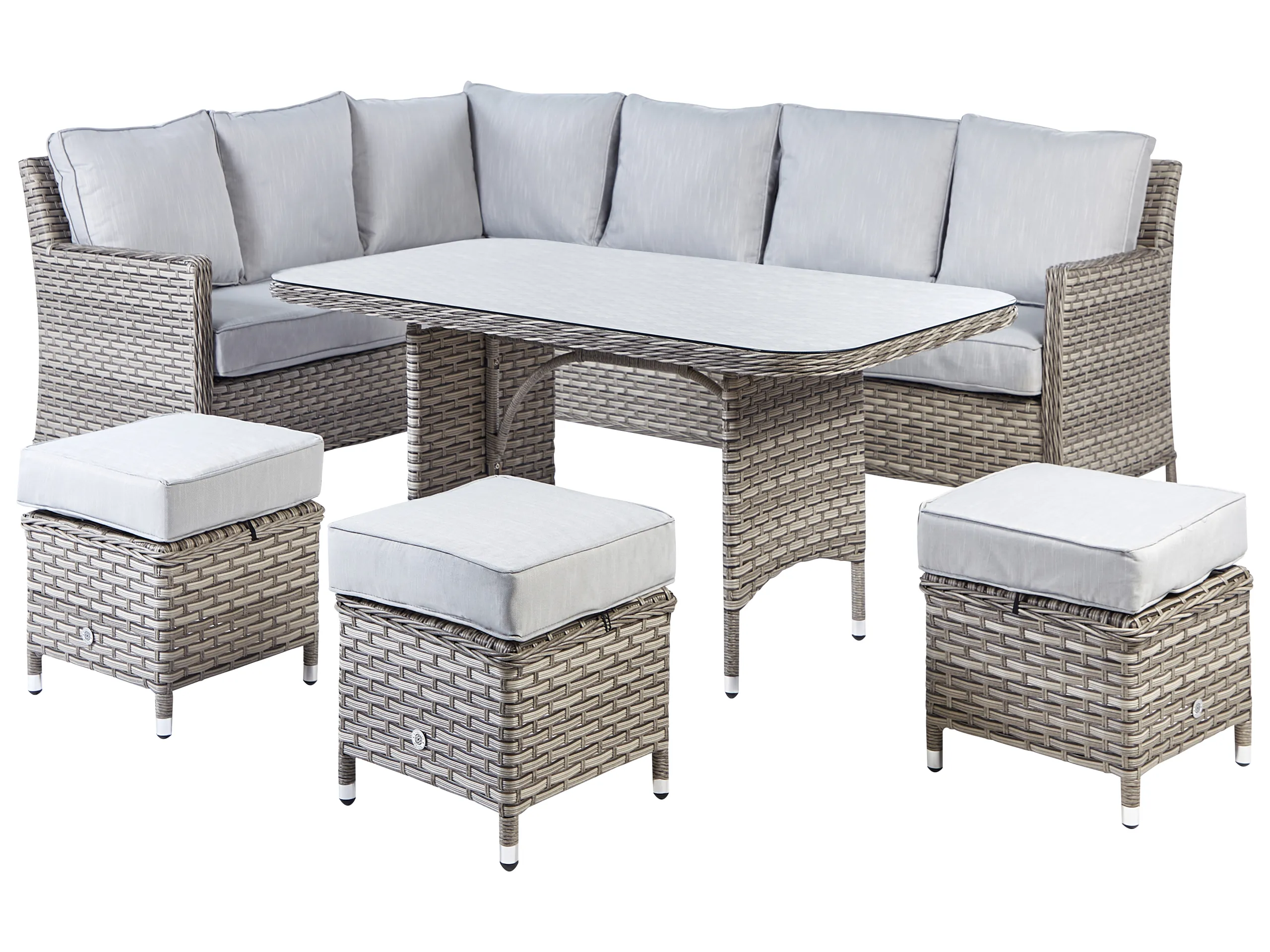 Garden Lounge Set with Table and Ottoman 9 Seater LACONA Right Hand PE Rattan Light Grey