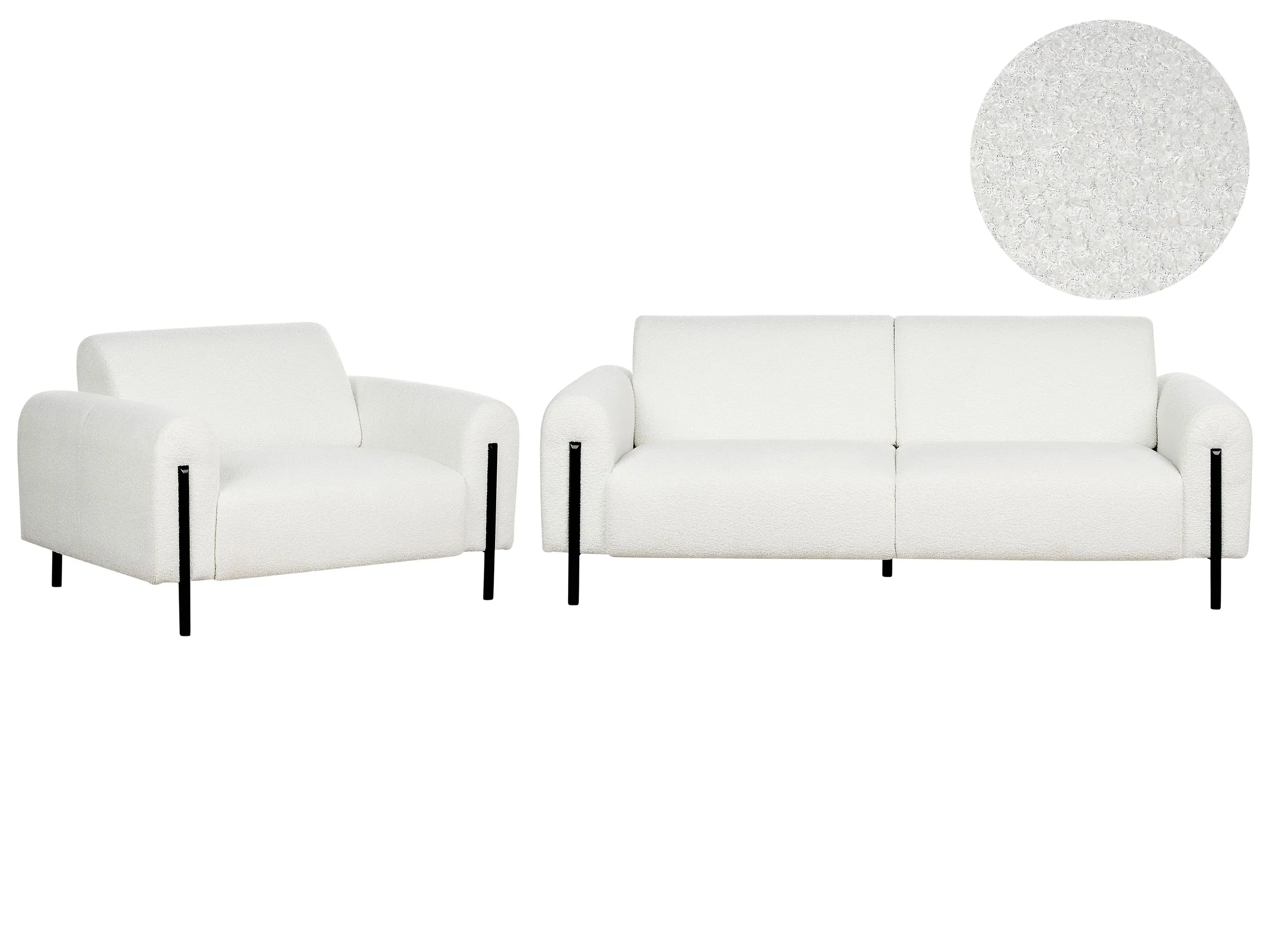 Living Room Set 4 Seater ASKIM Boucle White