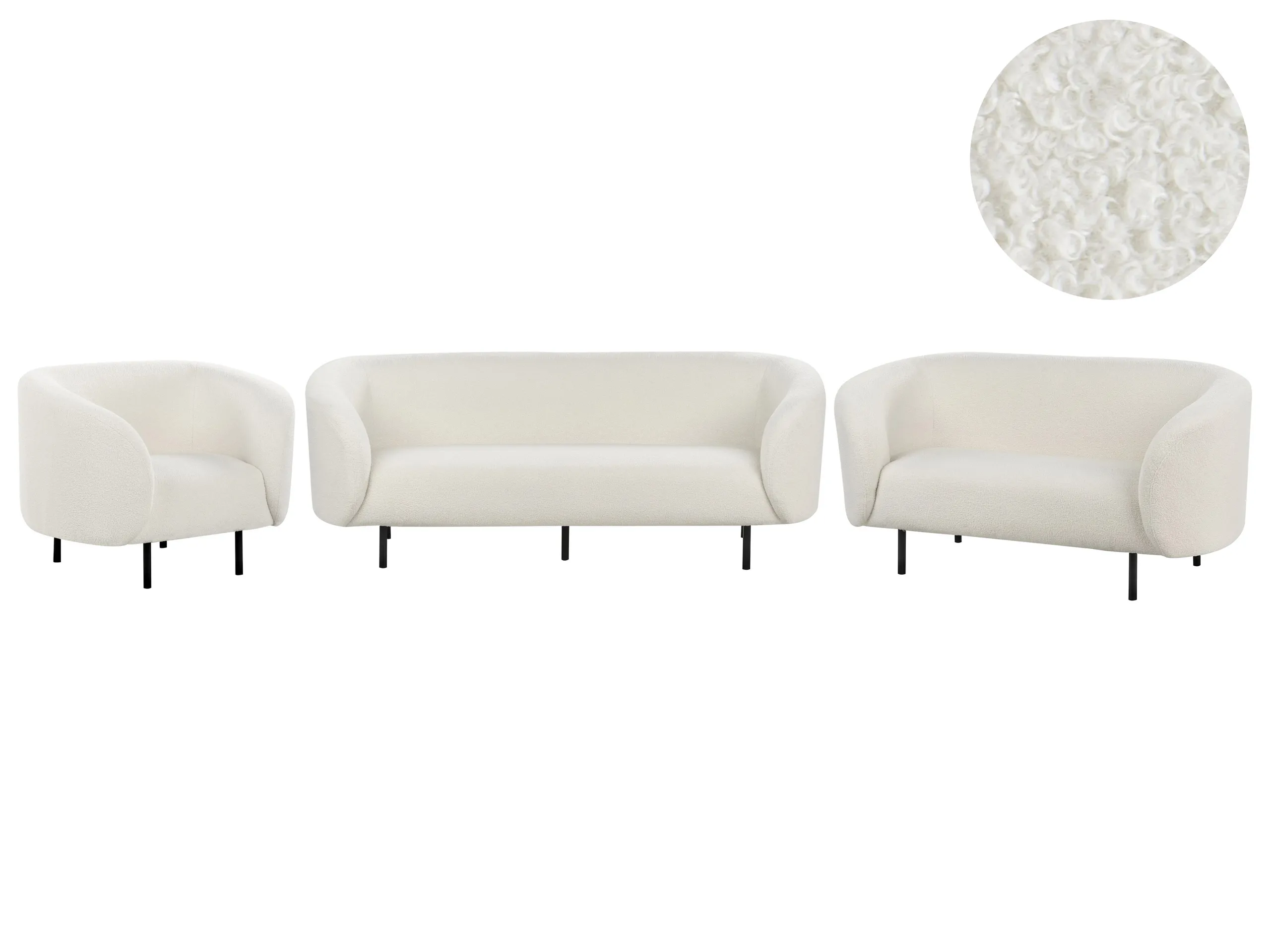 Living Room Set 6 Seater LOEN Boucle White
