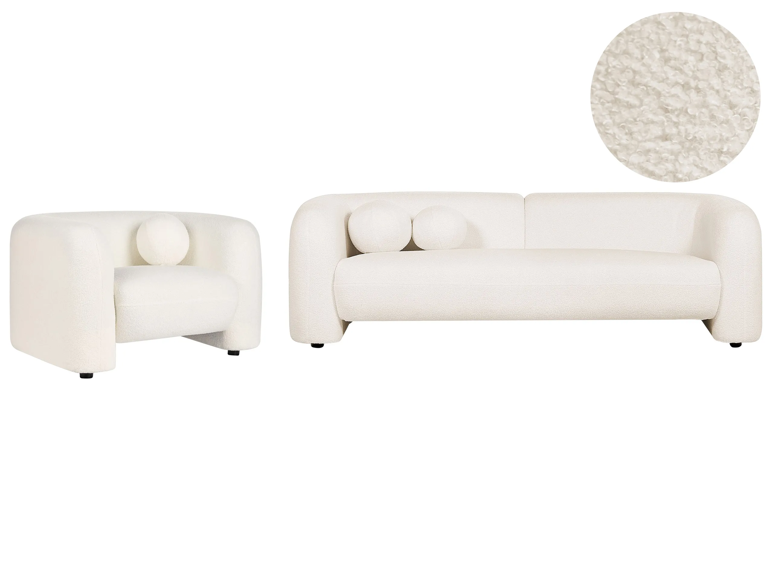 Living Room Set 4 Seater LEIREN Boucle White