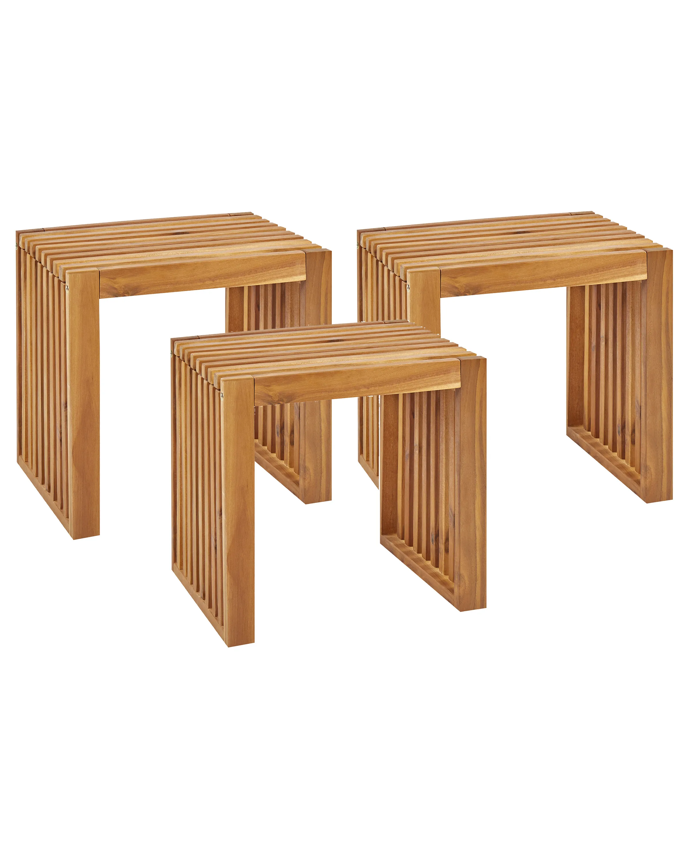 Conjunto de 3 taburetes de jardín BELLANO Madera de acacia Marrón