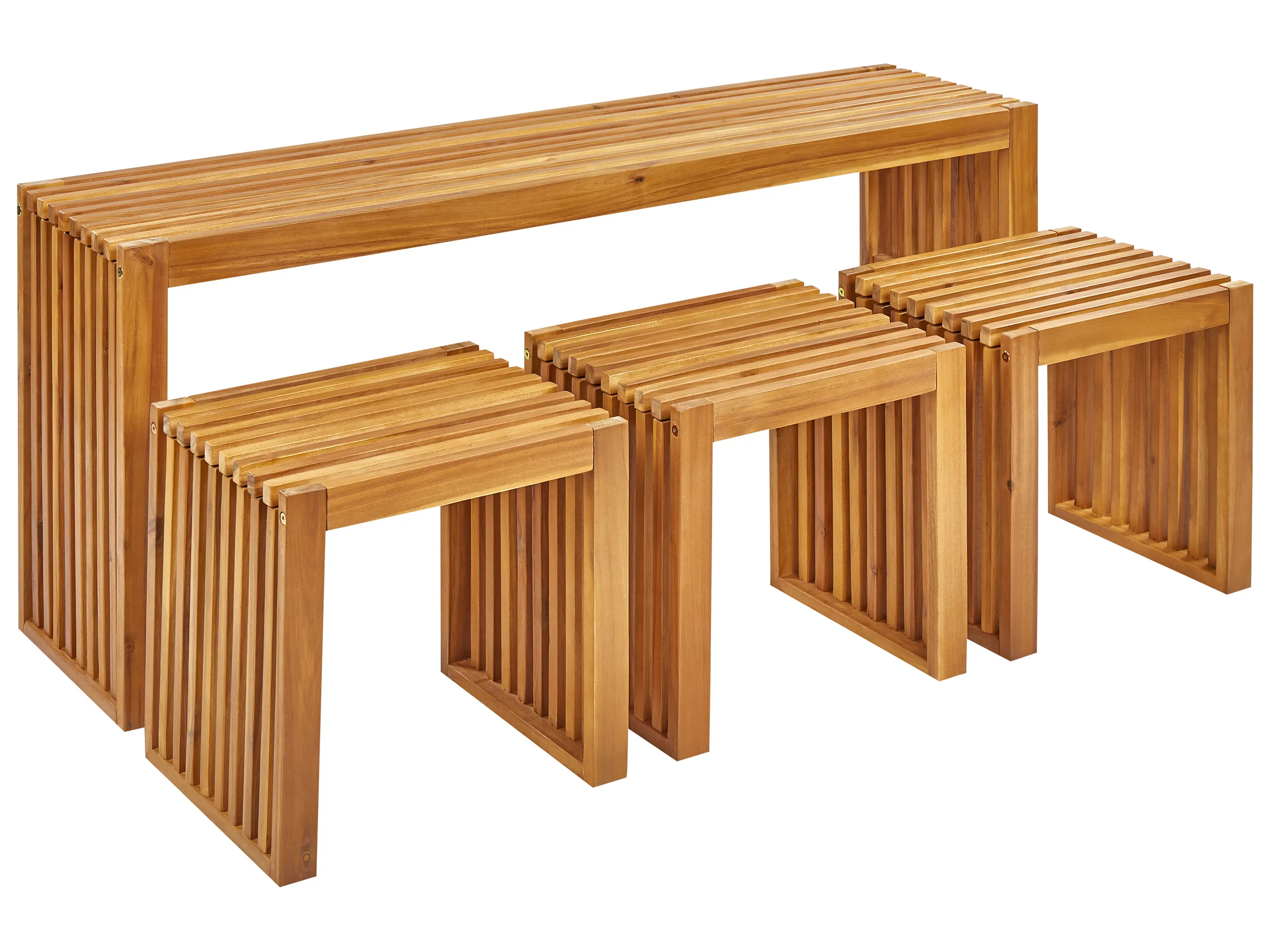 Garden Dining Set with Stools 3 Seater BELLANO Acacia Wood Brown