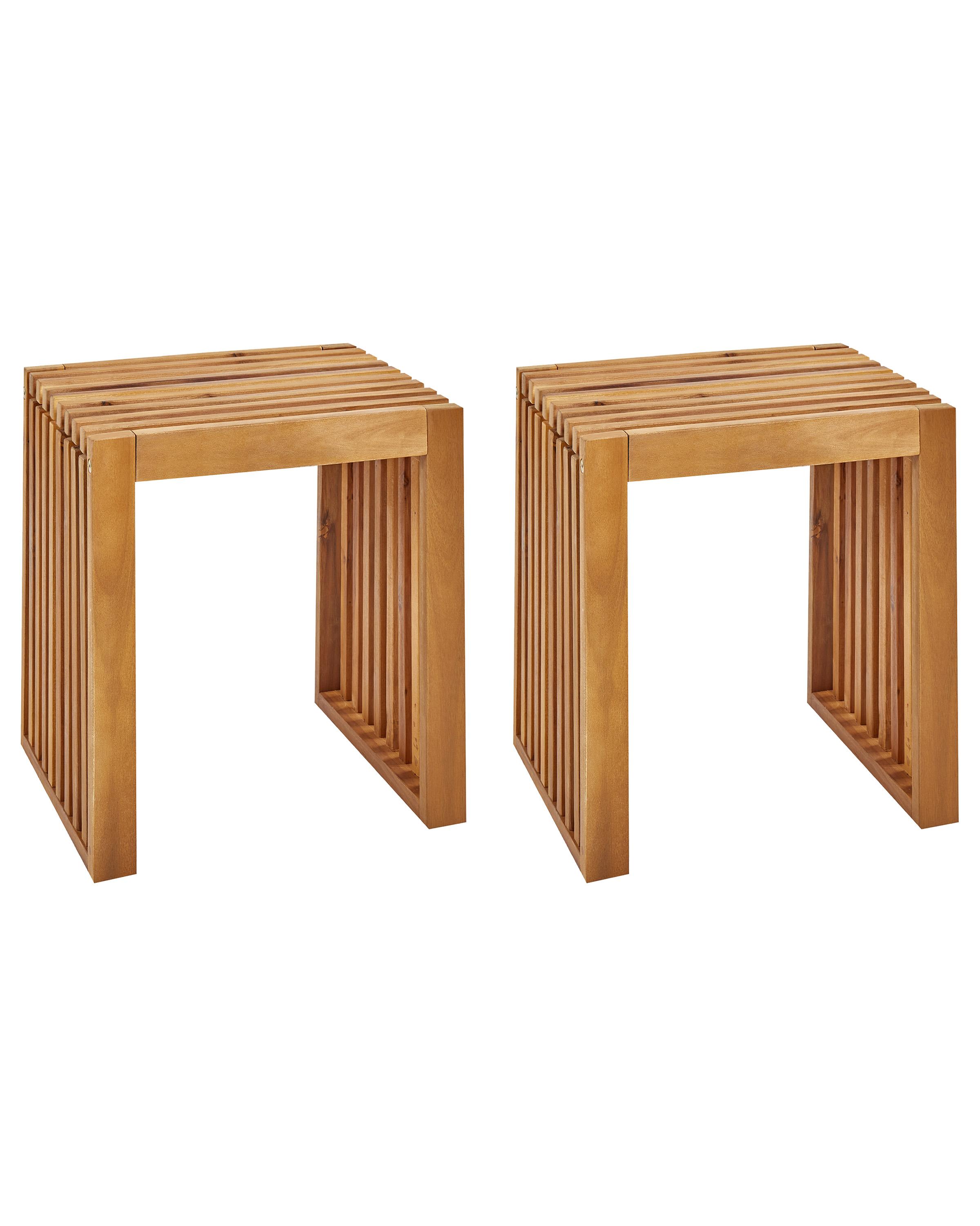Conjunto de 2 taburetes de jardín BELLANO Madera de acacia Marrón
