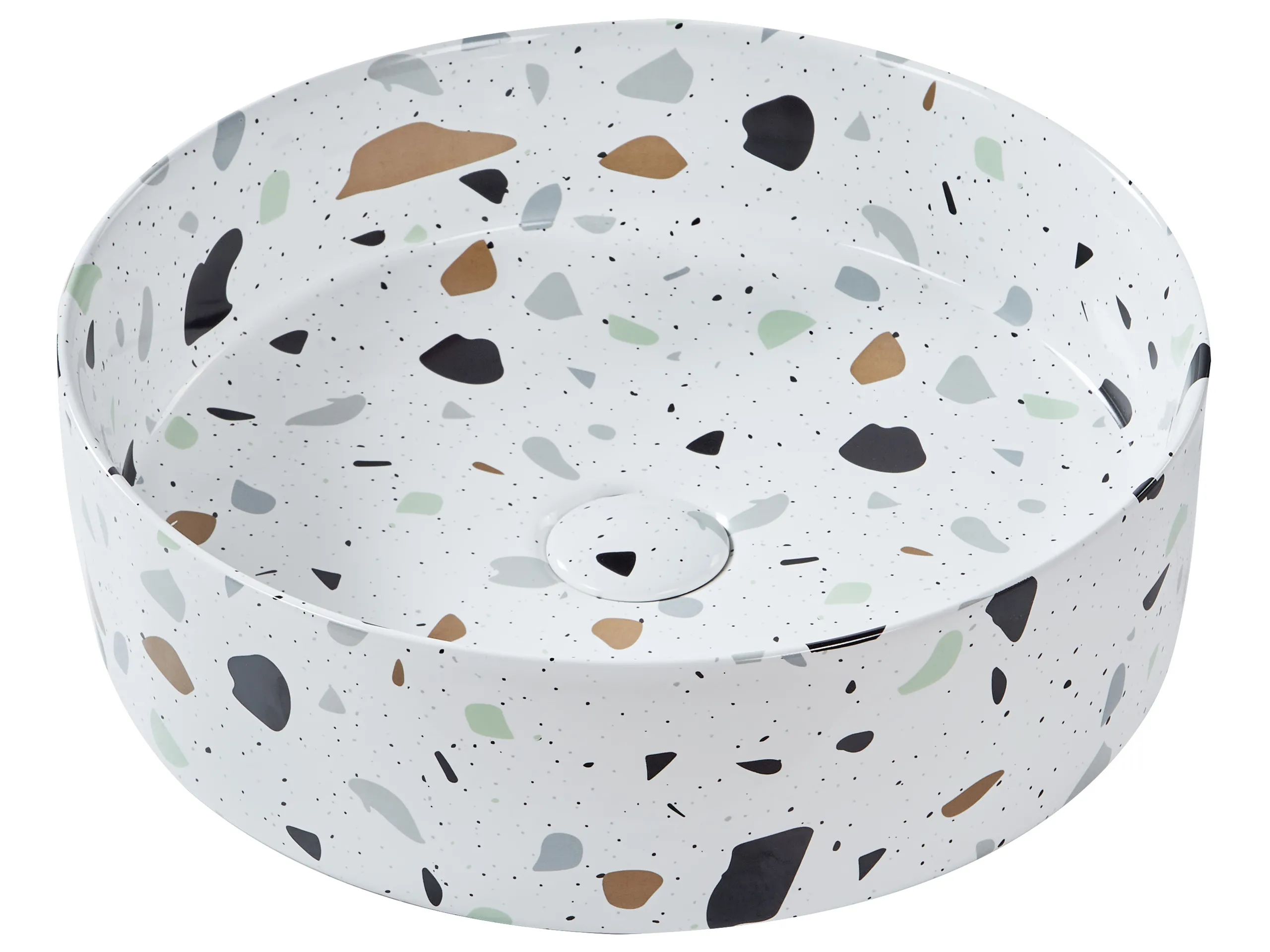 Countertop Basin NULES ⌀ 400 mm Ceramic White Terrazzo