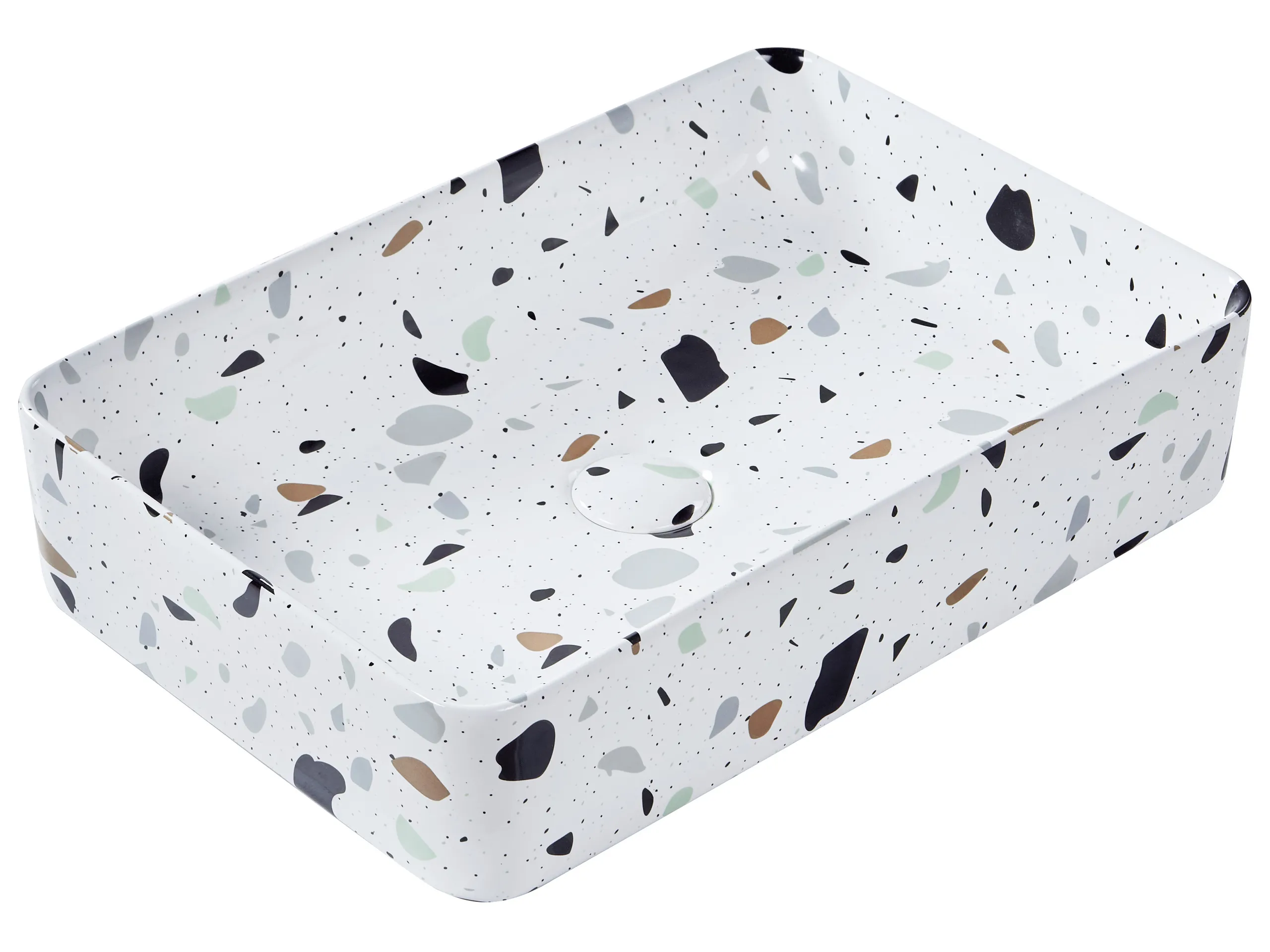 Countertop Basin NULES 610 x 350 mm Ceramic White Terrazzo