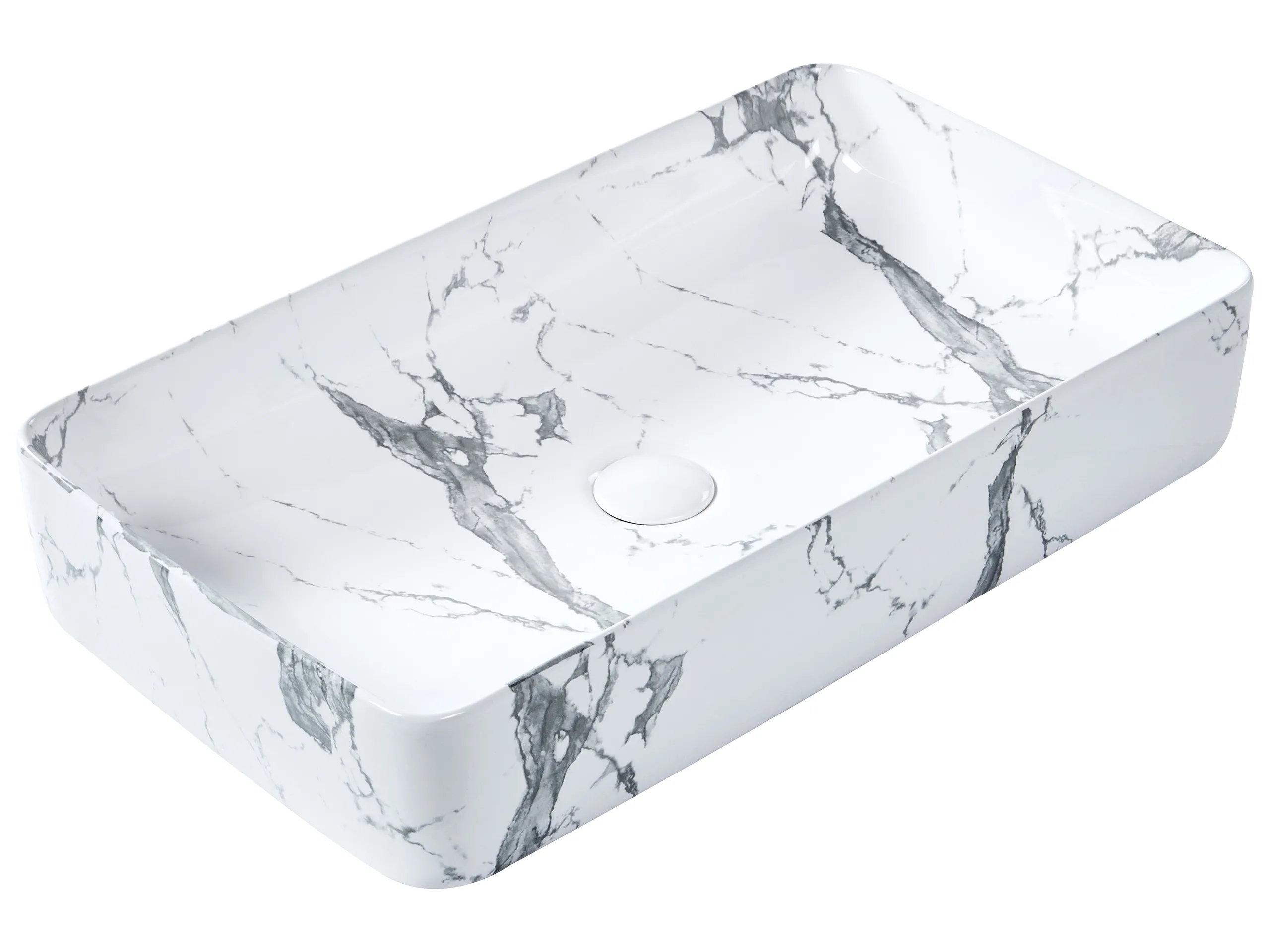Countertop Basin IPALA 620 x 350 mm Ceramic White Marble