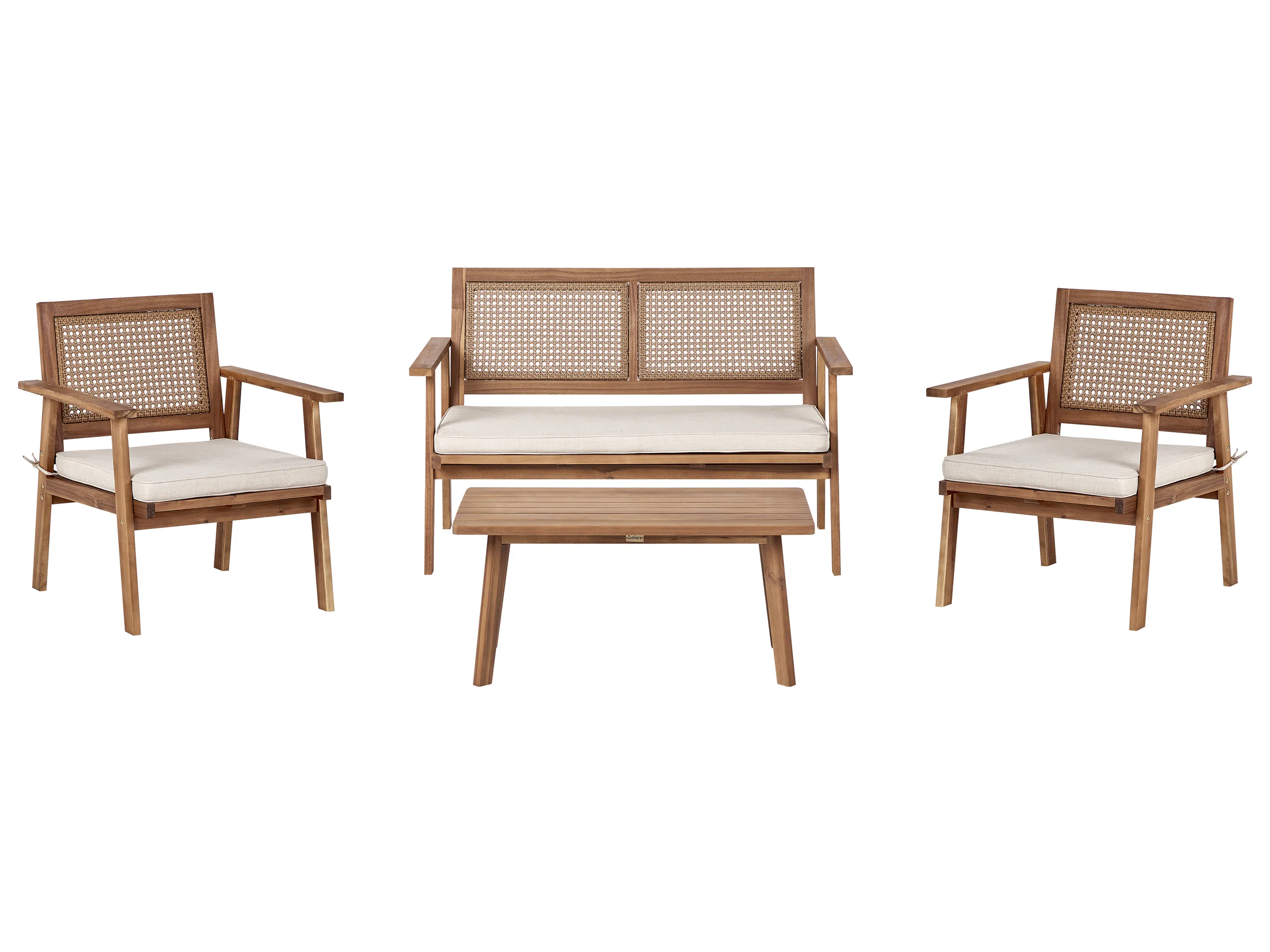 Garden Lounge Set with Table 4 Seater ARENELLA Certified Acacia Wood Light Beige