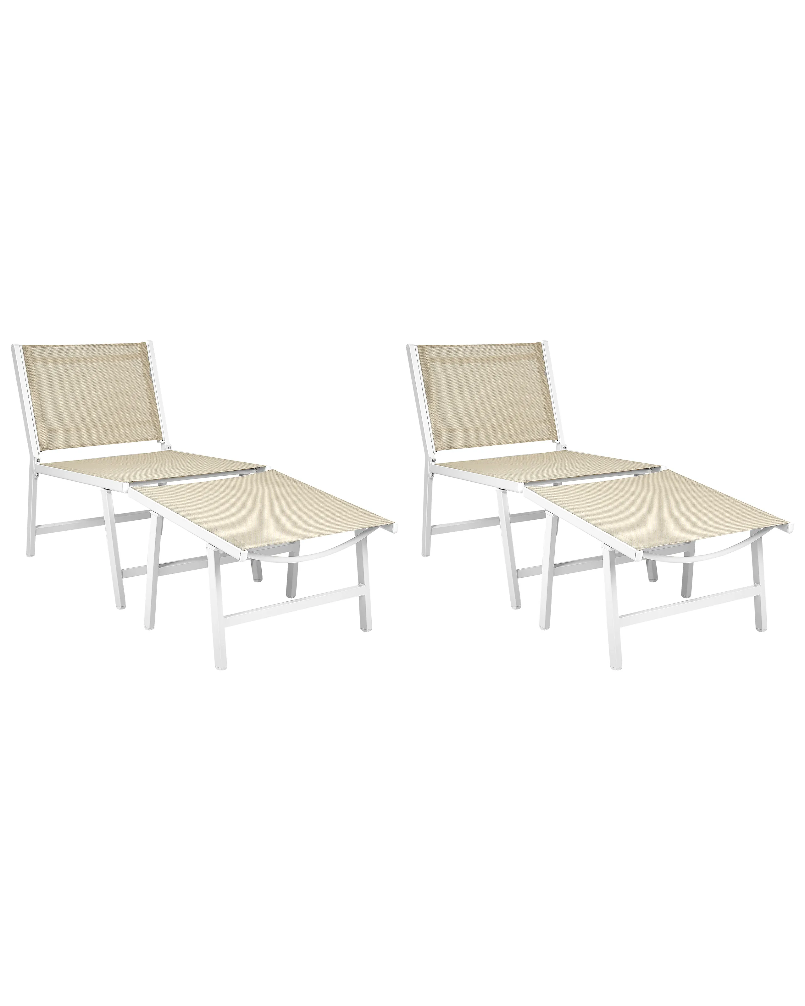 Conjunto de 2 sillas de jardín MARCEDDI con reposapiés Metal Blanco/Beige