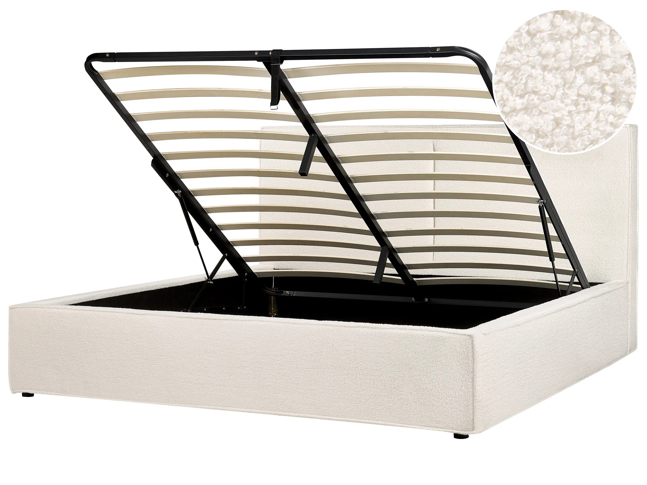 Cama con almacenaje Bouclé MOISSAC 180 x 200 cm Blanco crema