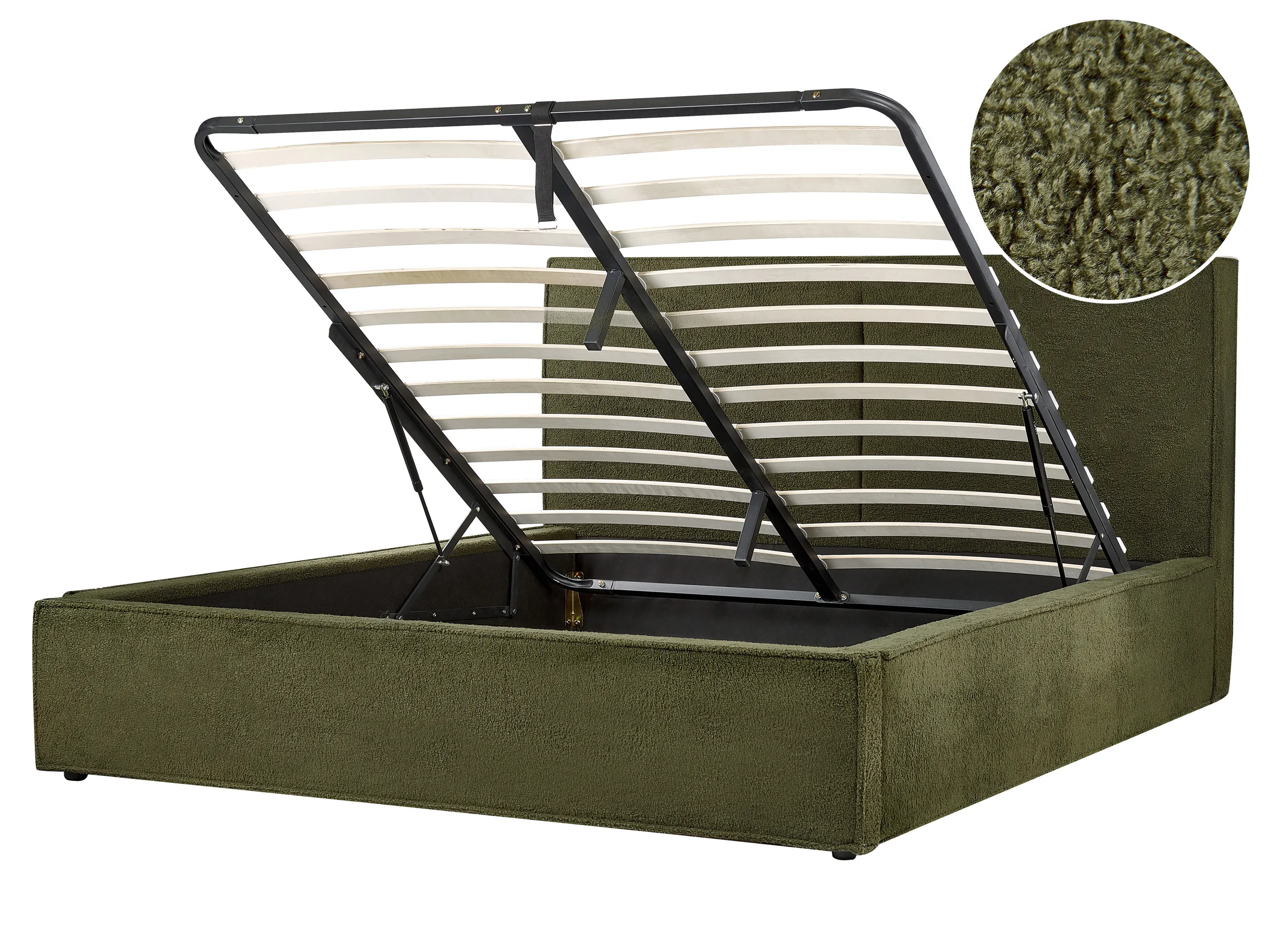 Cama con almacenaje Bouclé MOISSAC 160 x 200 cm Verde oscuro
