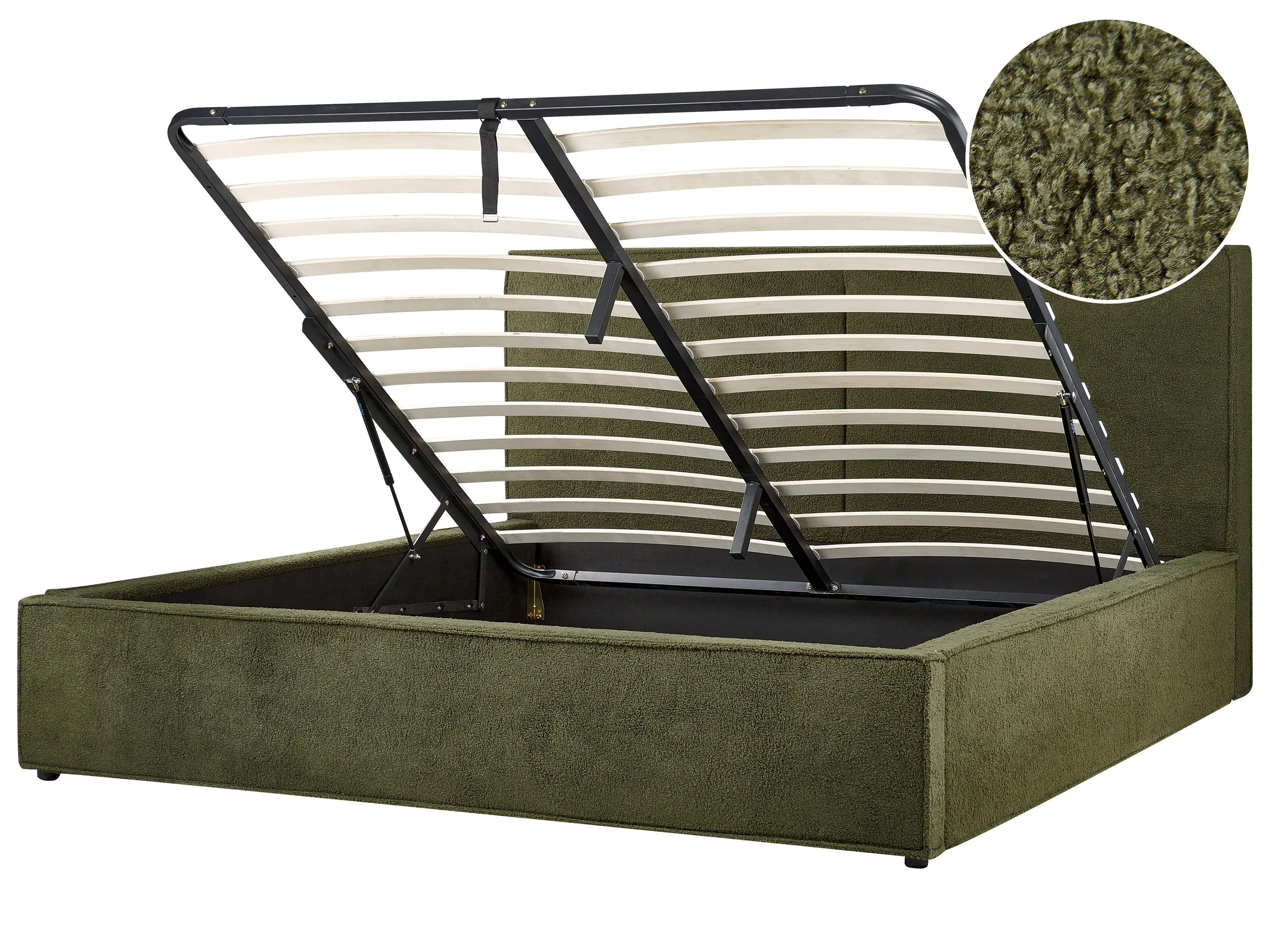 Ottoman Bed Boucle MOISSAC 180 x 200 cm (EU Super King) Dark Green
