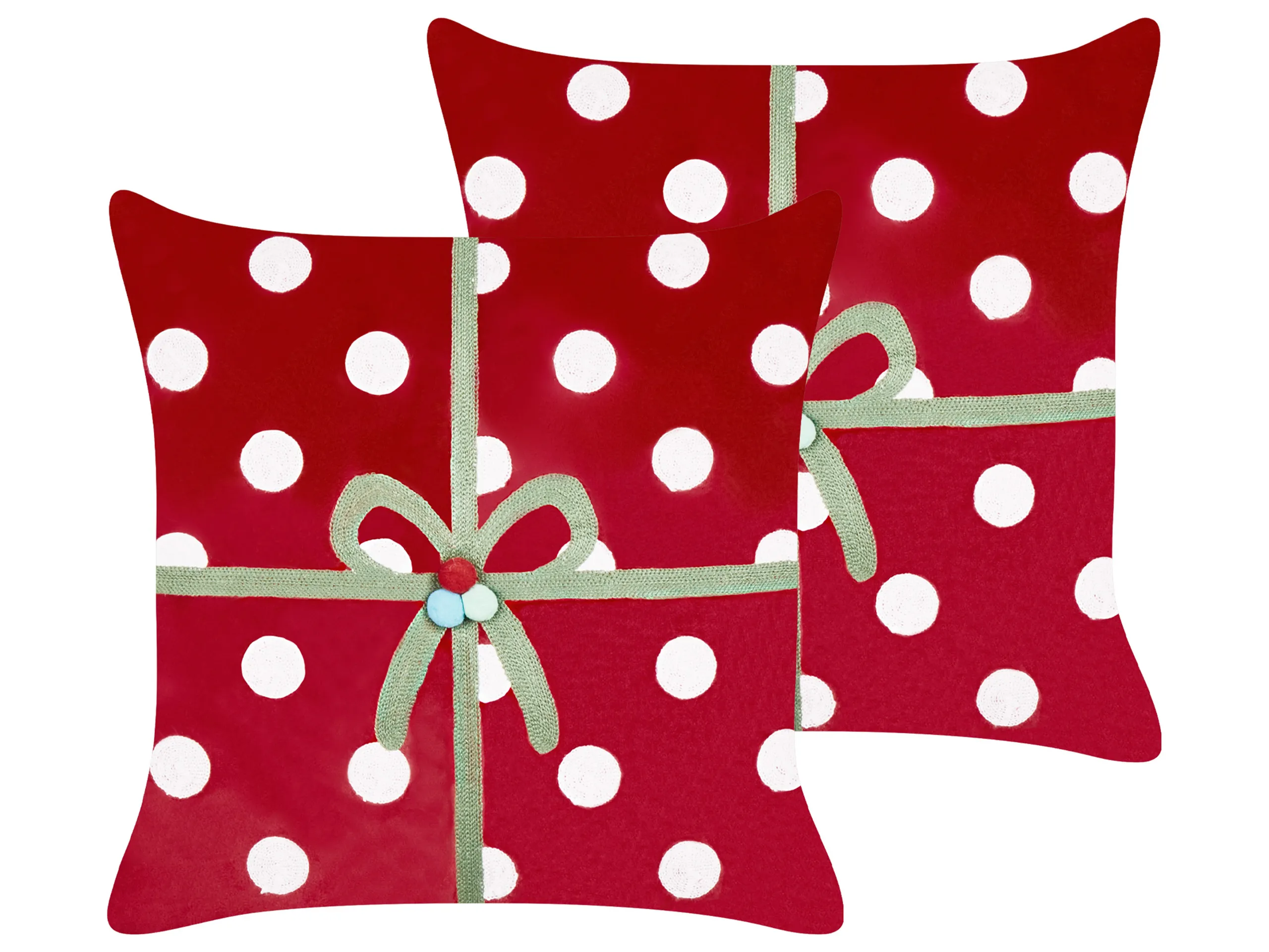 Conjunto de 2 cojines decorativos GUMDROP Terciopelo 45 x 45 cm Rojo Patrón navideño