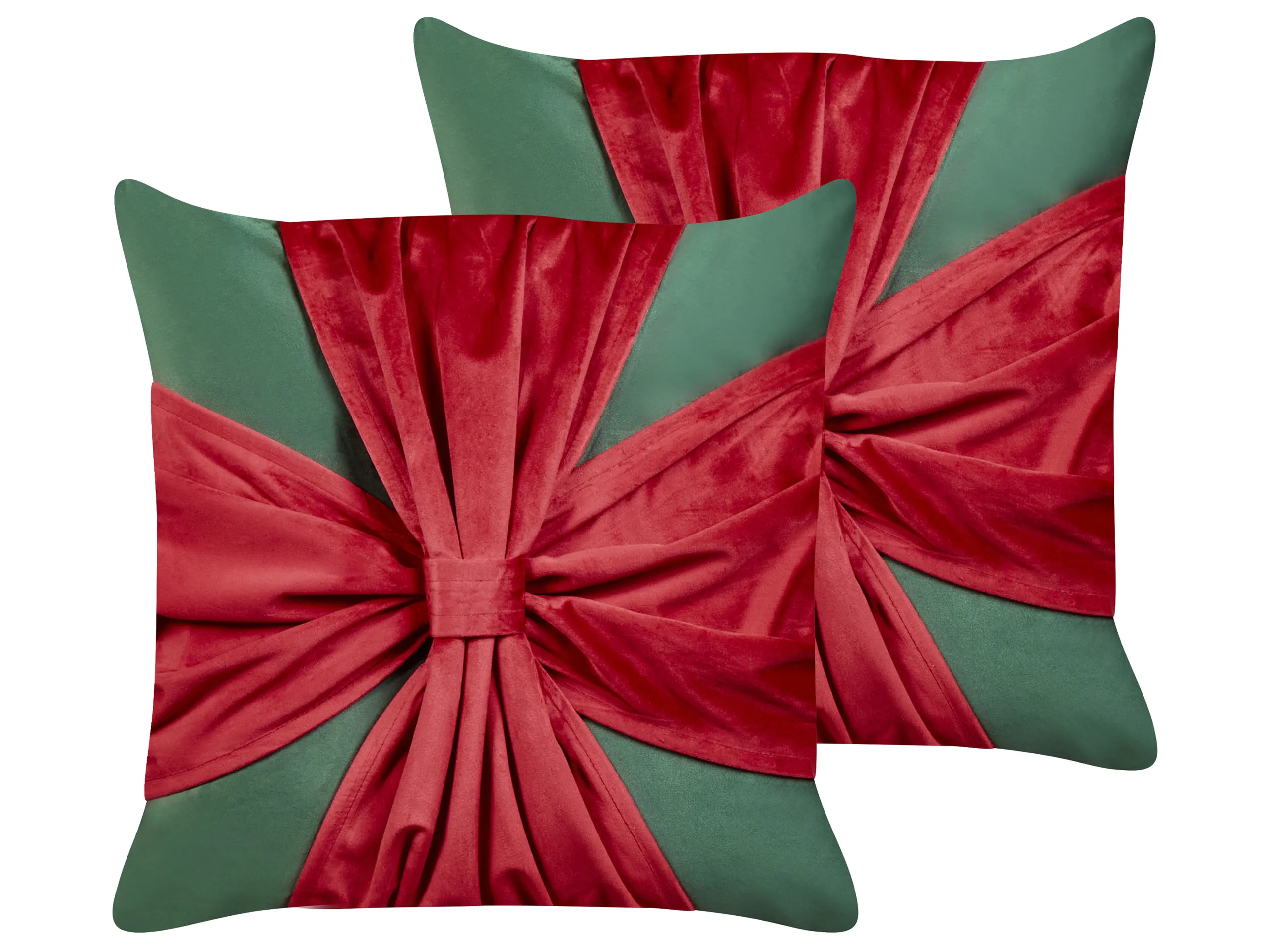 Conjunto de 2 cojines decorativos MARSHMALLOW Terciopelo 45 x 45 cm Rojo Verde Patrón navideño