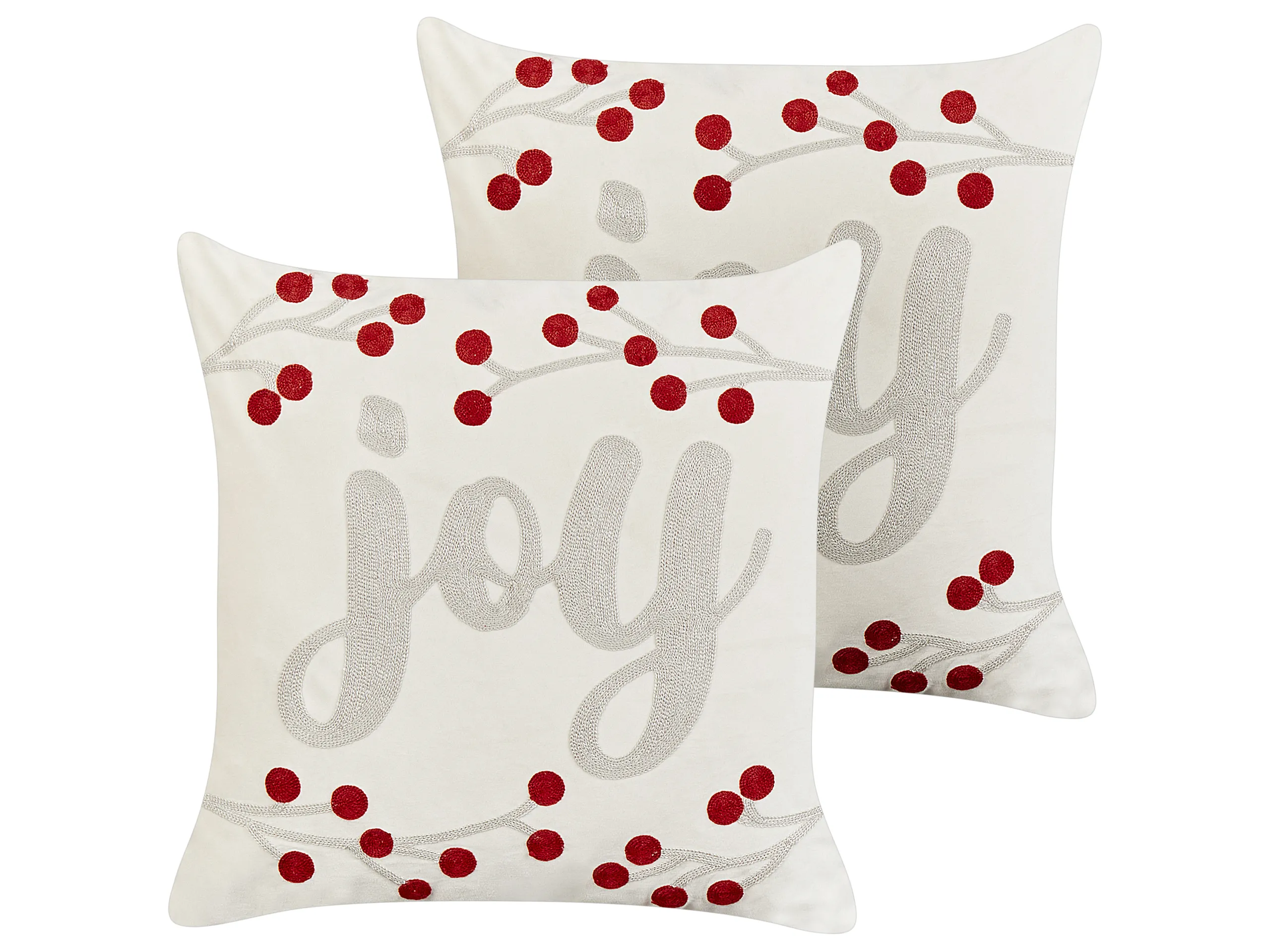 Conjunto de 2 cojines decorativos PRALINE Terciopelo 45 x 45 cm Blanco Patrón navideño