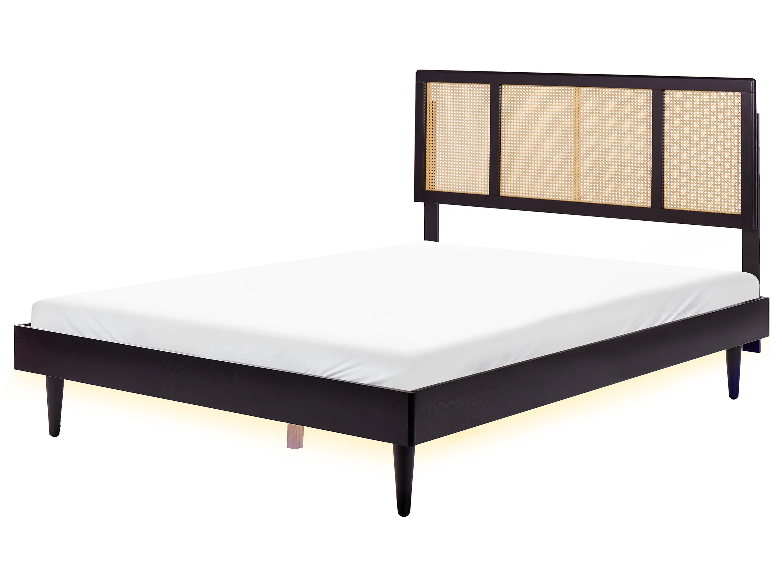 Cama LED Ratán AURAY 160 x 200 cm Negro