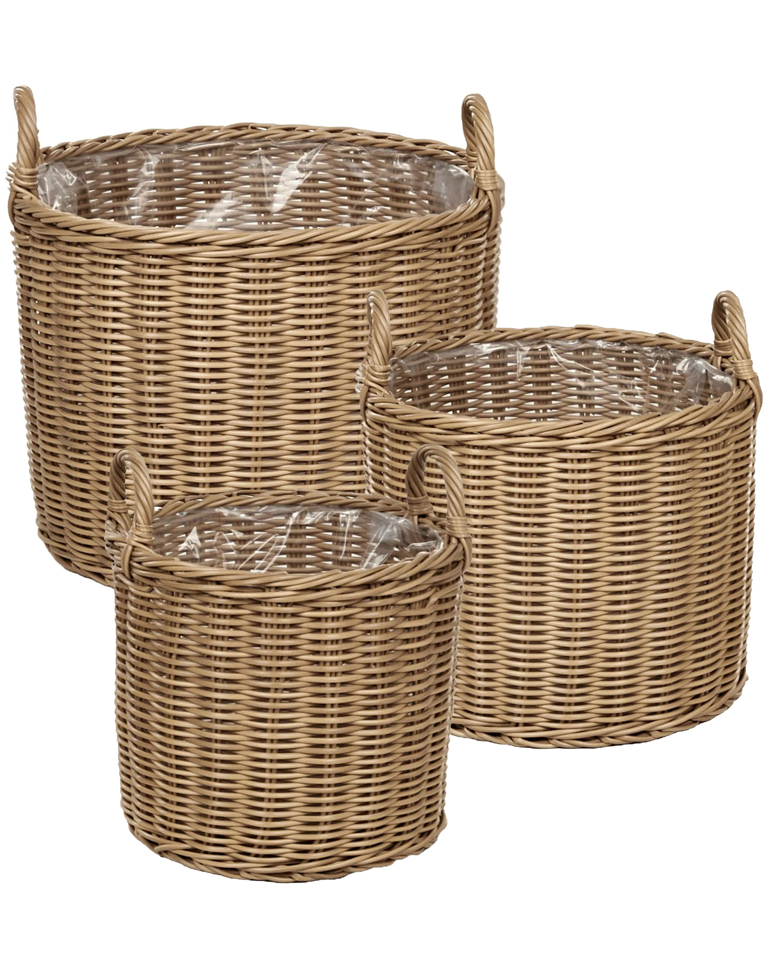 Conjunto de 3 macetas de mimbre PENDULA Ratán sintético 33/37/45 cm Natural