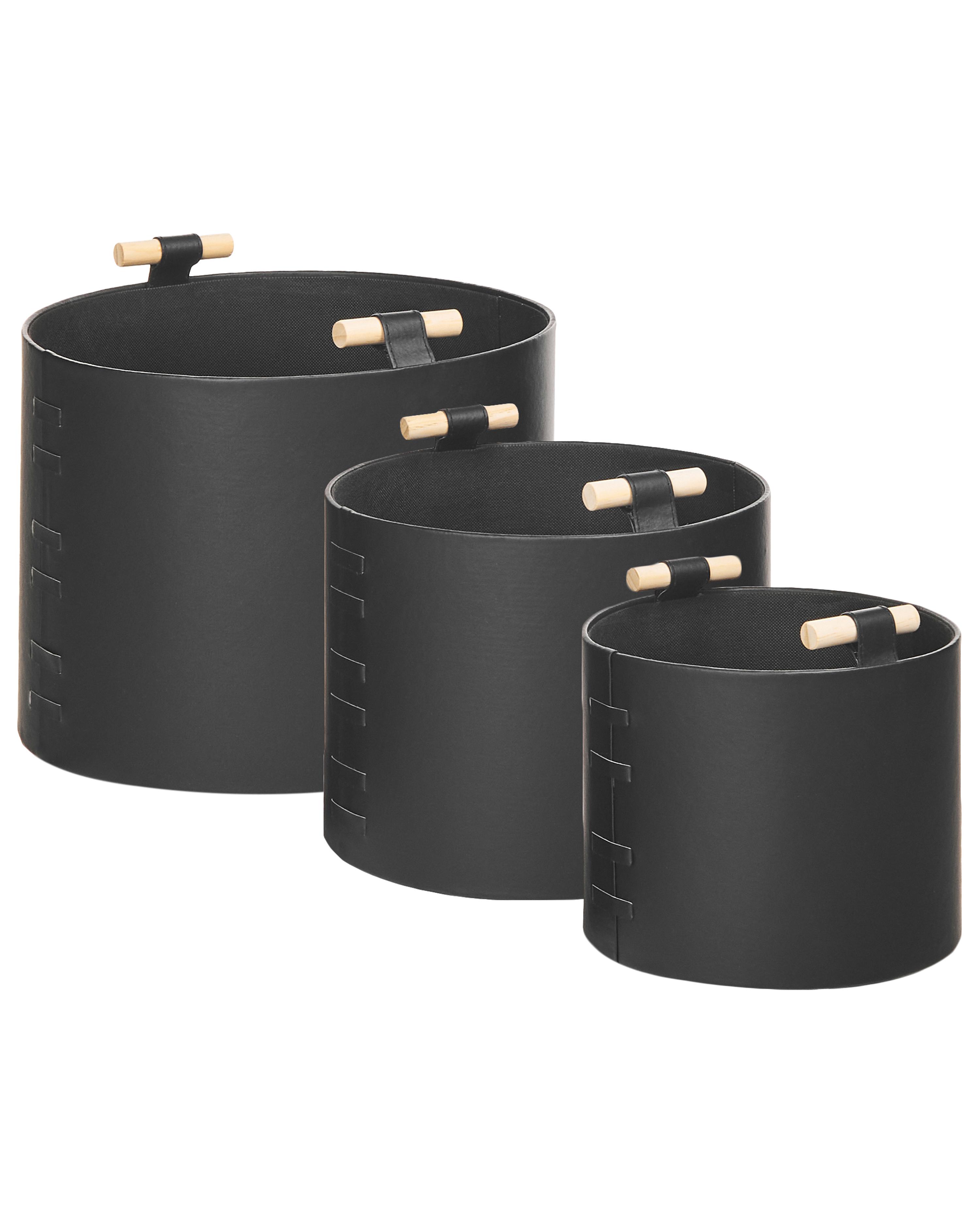 Conjunto de 3 cestas ARAM Piel sintética Negro