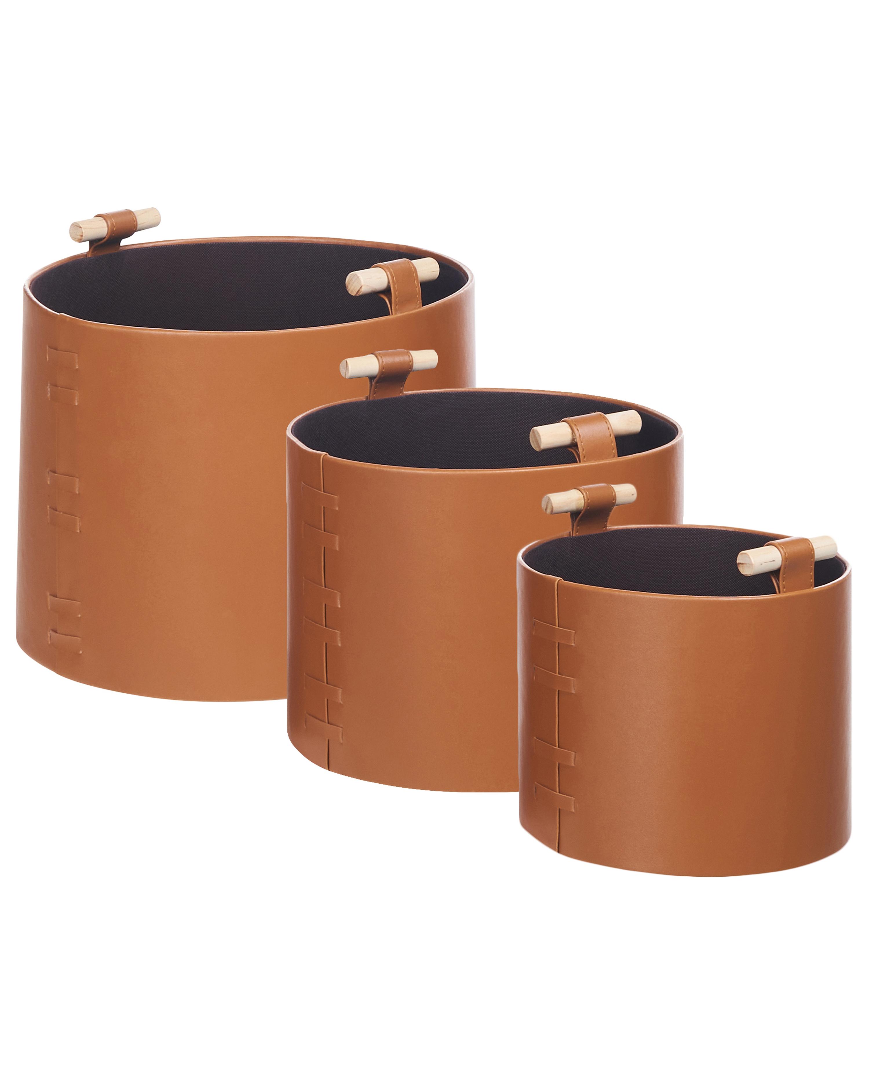 Conjunto de 3 cestas ARAM Piel sintética Marrón