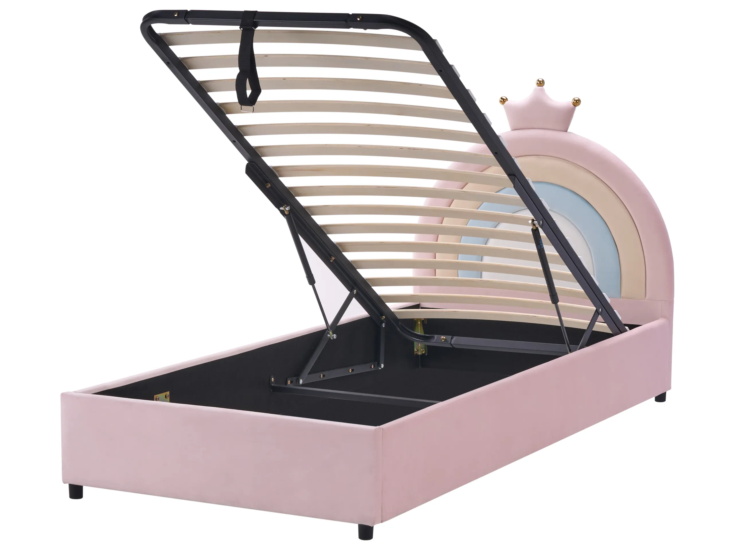 Cama infantil con almacenaje Corona Terciopelo GRISETOT 90 x 200 cm Rosa