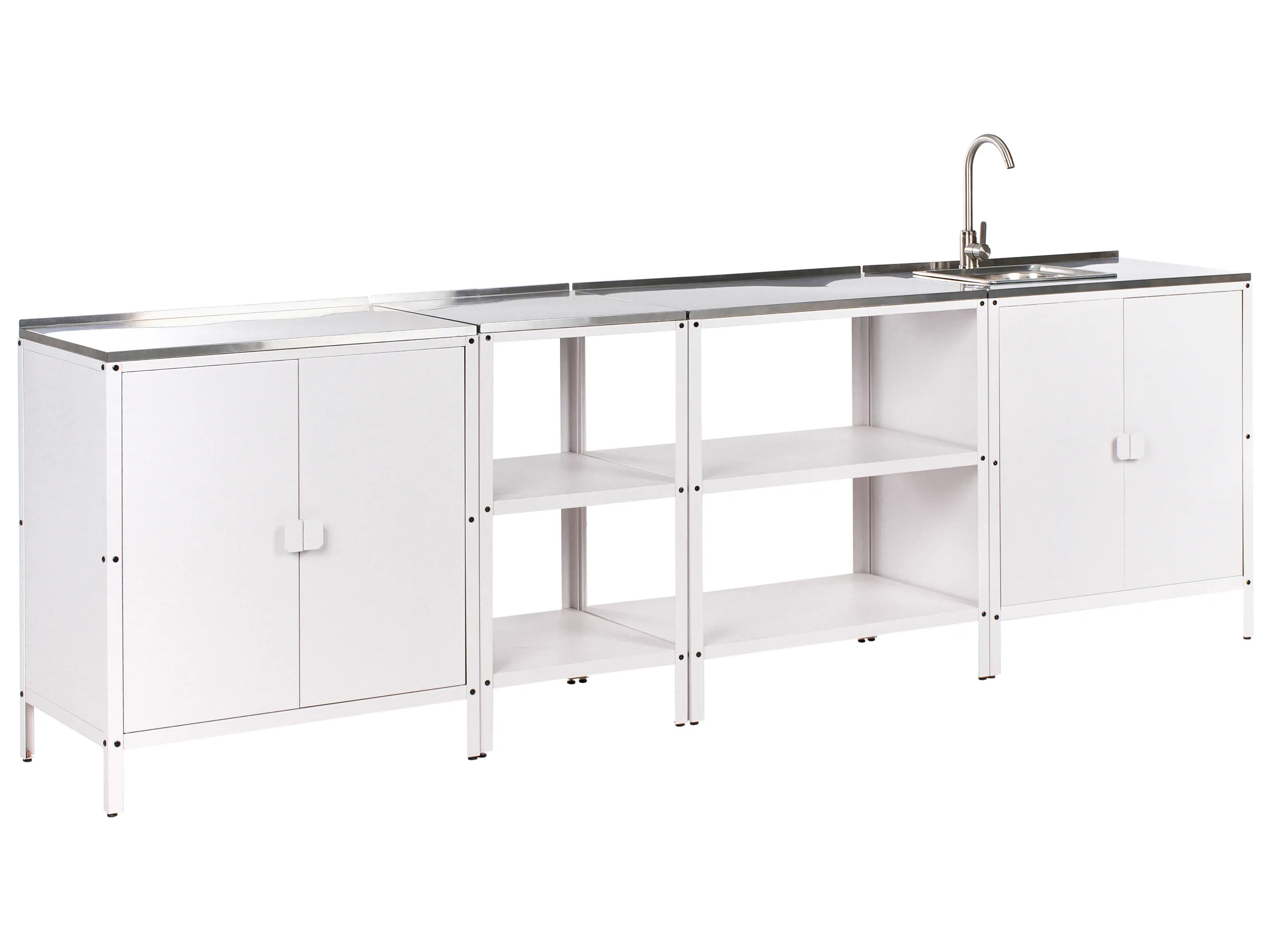 Conjunto de 4 muebles de cocina exterior con fregadero VILAMA Metal Blanco